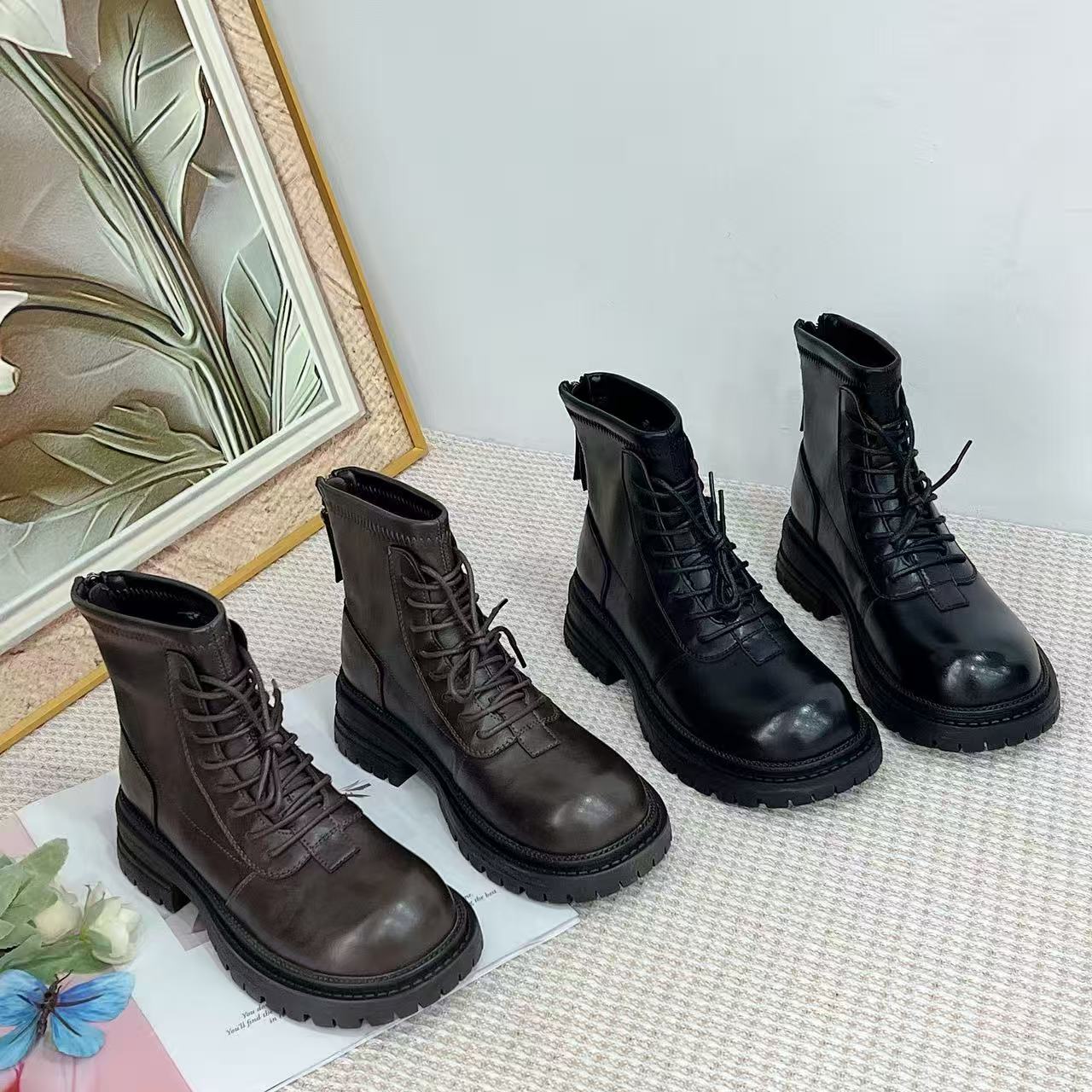 41012  新款英伦复古百搭厚底马丁靴加绒