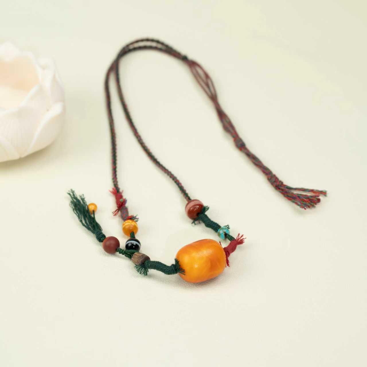 【壹芳珠宝】天然原矿橘皮枣珠编织锁骨链约19mm