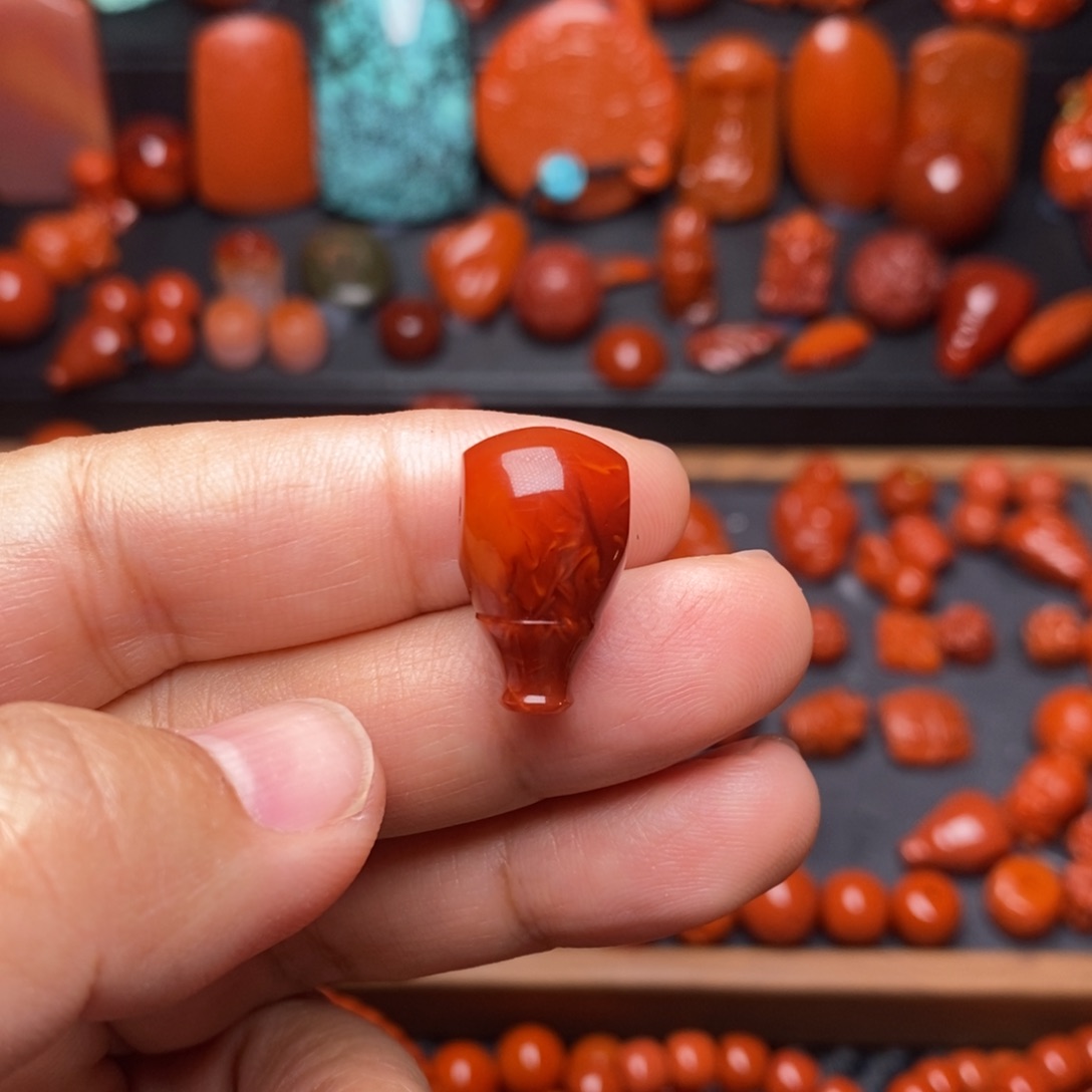 南红玛瑙配饰未镶嵌火焰纹三通卡11+