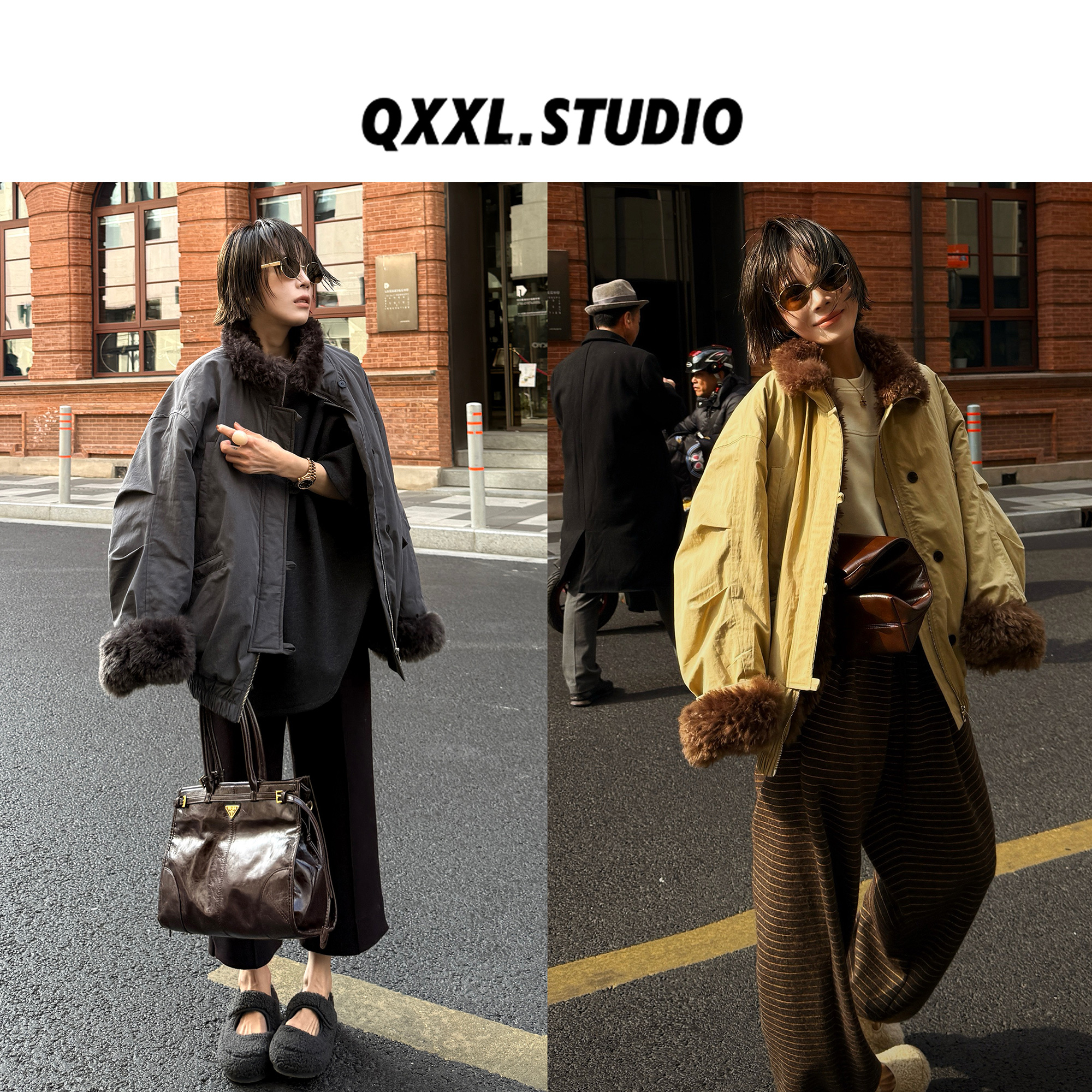 邱小小丽呀 冬季新款复古工装毛毛派克服女百搭宽松小个子厚外套