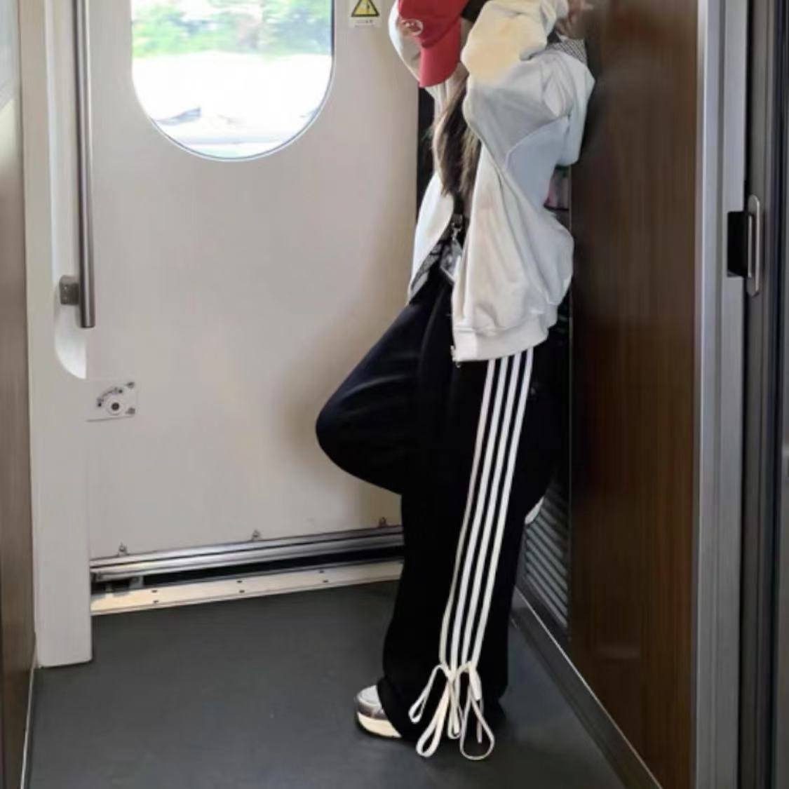 [胖鹅张]休闲条纹阔腿加绒运动裤#0212[实物以直播间展示为准]