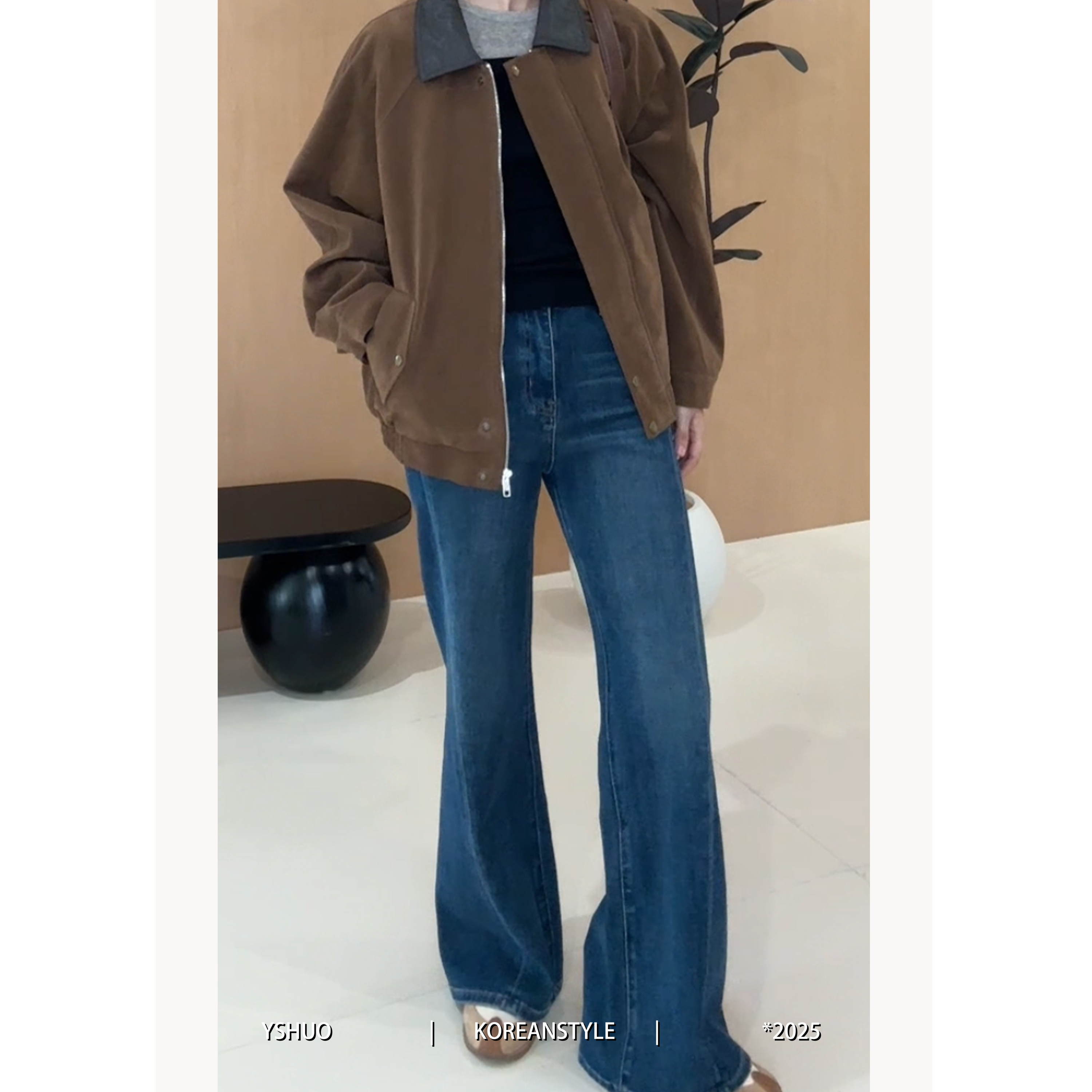 YSHUO【自带拉腿感】高腰显瘦四面弹微喇解构修饰腿型牛仔裤 N2590