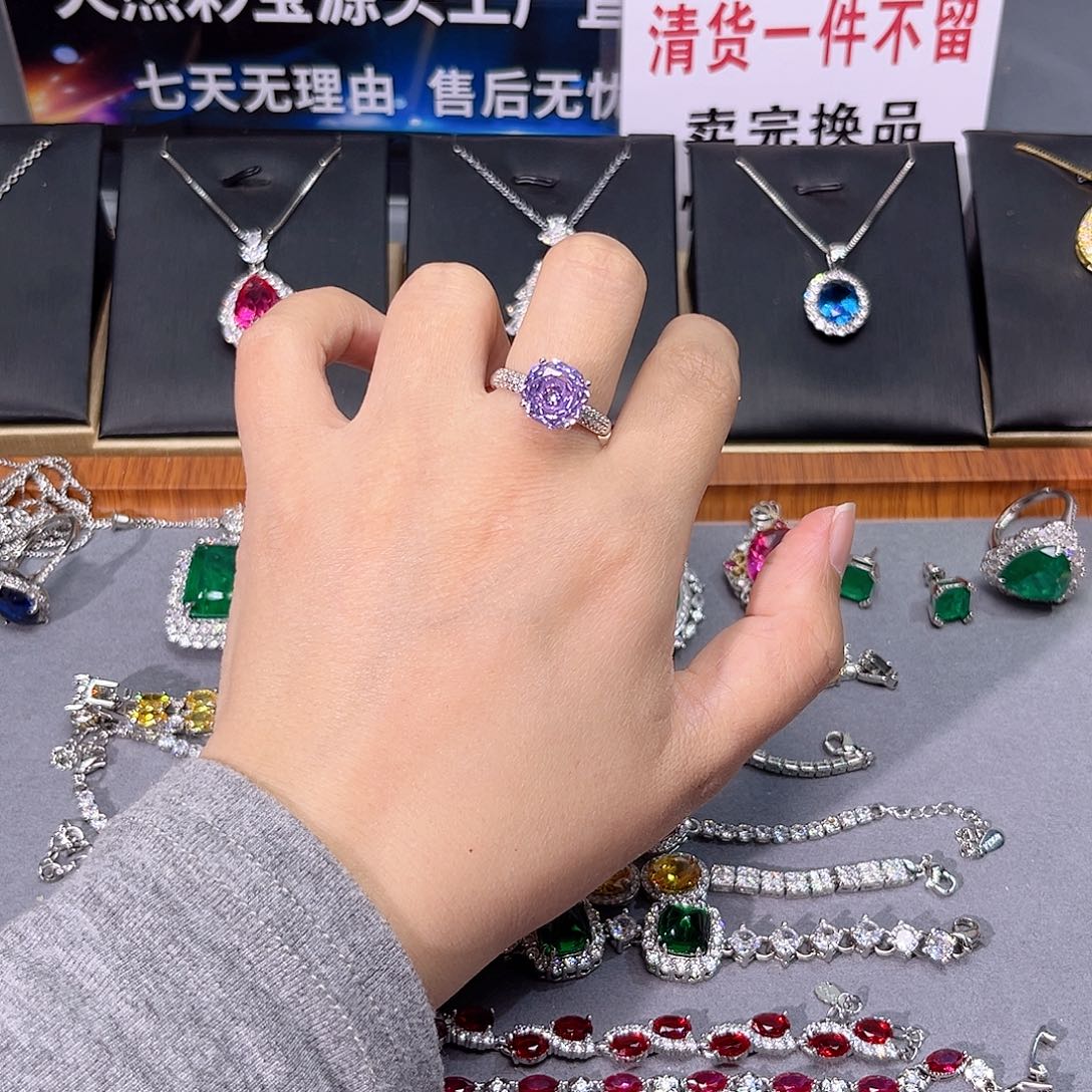蓝宝石戒指银S925镶嵌1005