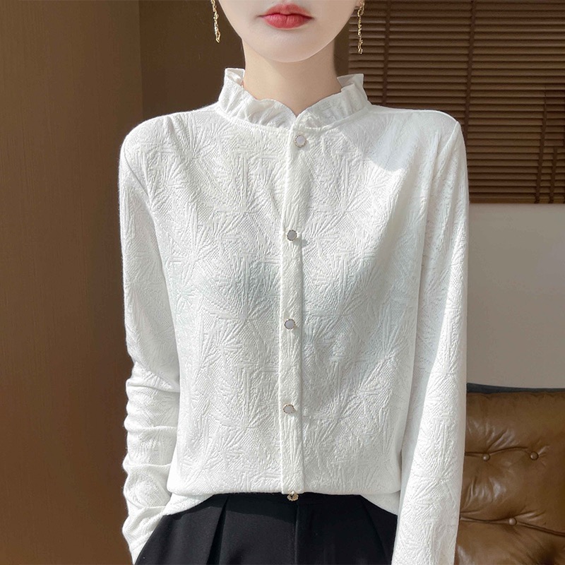 洋气木耳花边长袖女士针织打底背心内搭气质时尚百搭纯色显瘦法式