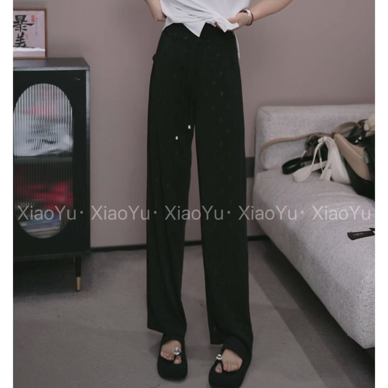 欧货【潮牌提花夏凉窄版拖地裤】休闲裤 LY 5259【NO退换】瑕疵品