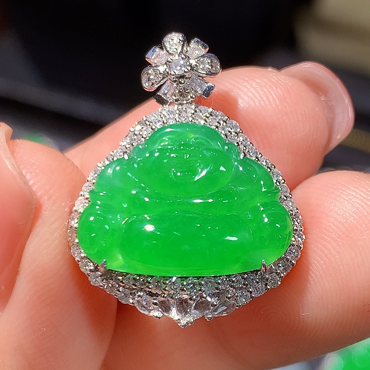 翡翠18K金镶嵌吊坠(不含链)