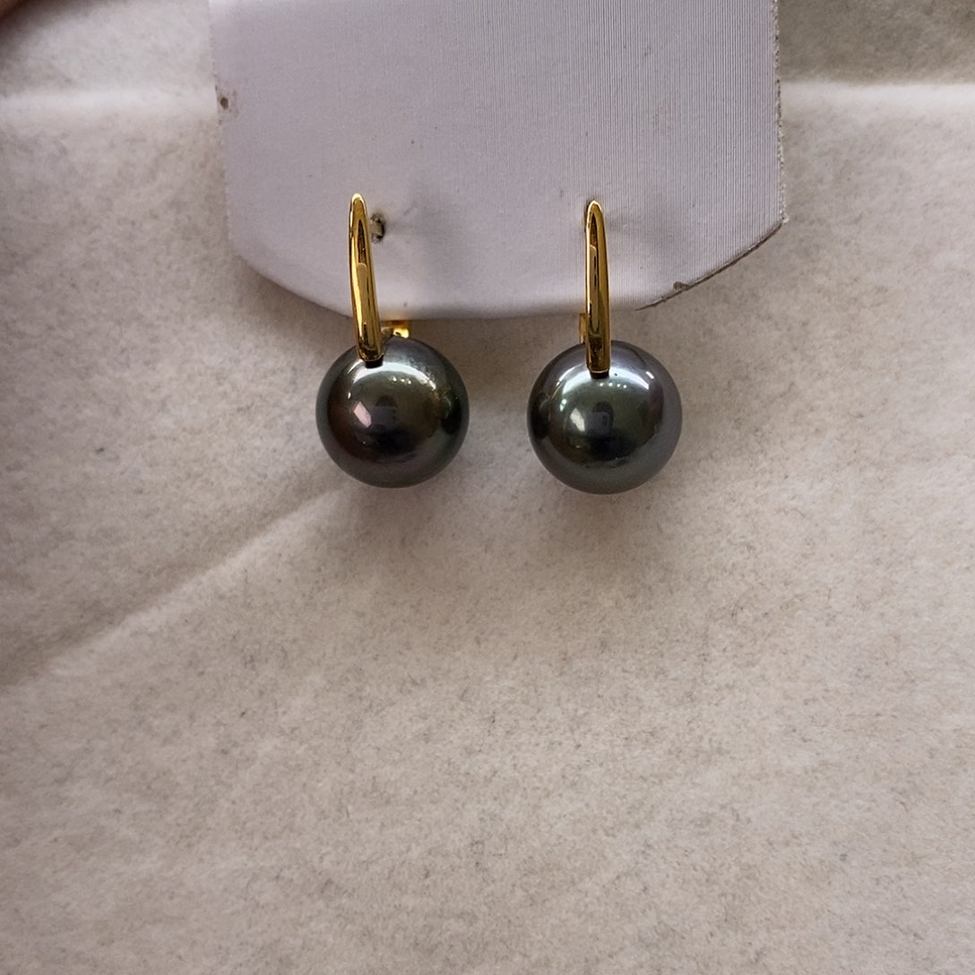 18K金镶嵌海水珍珠耳饰大溪地11-12m m