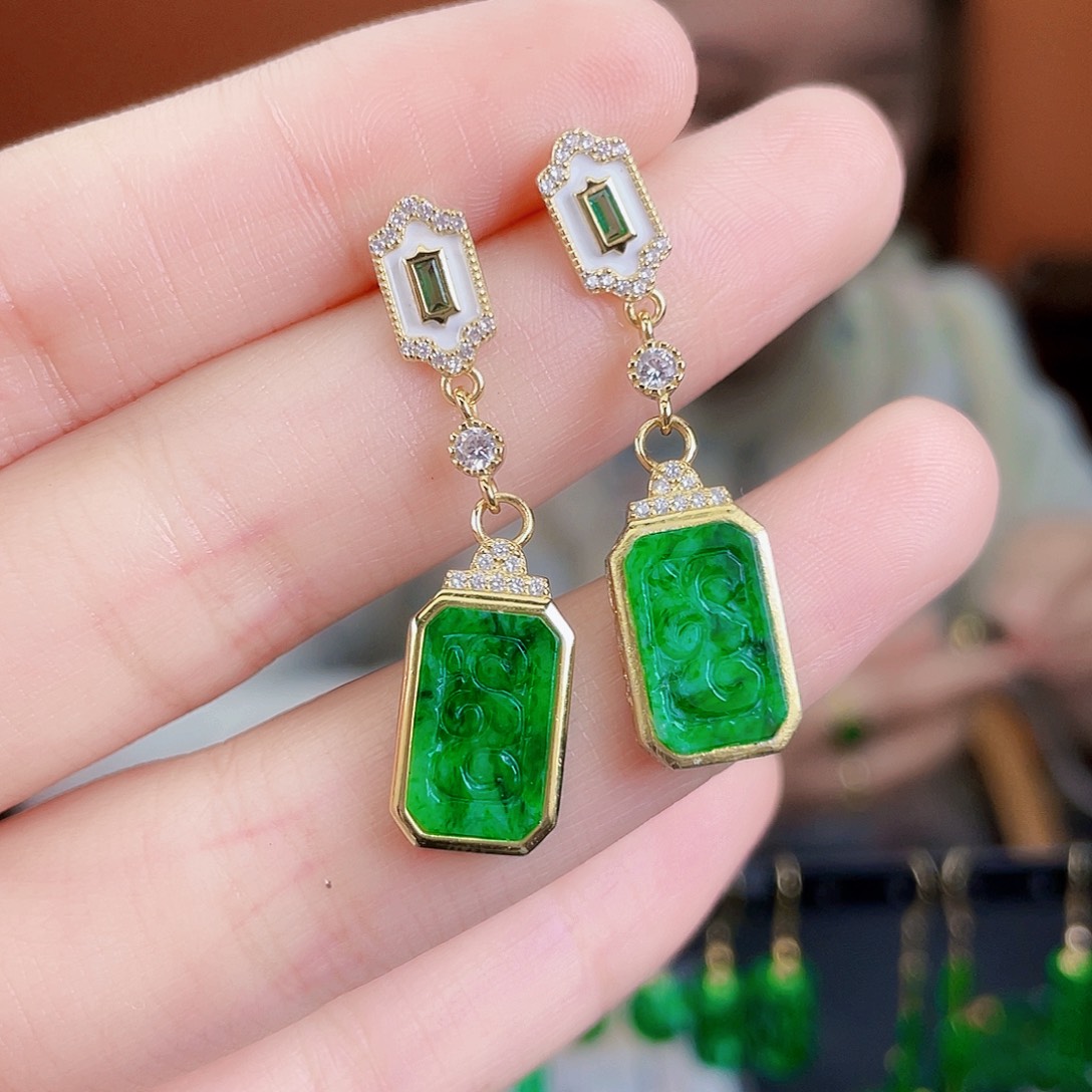 翡翠银S925镶嵌耳饰