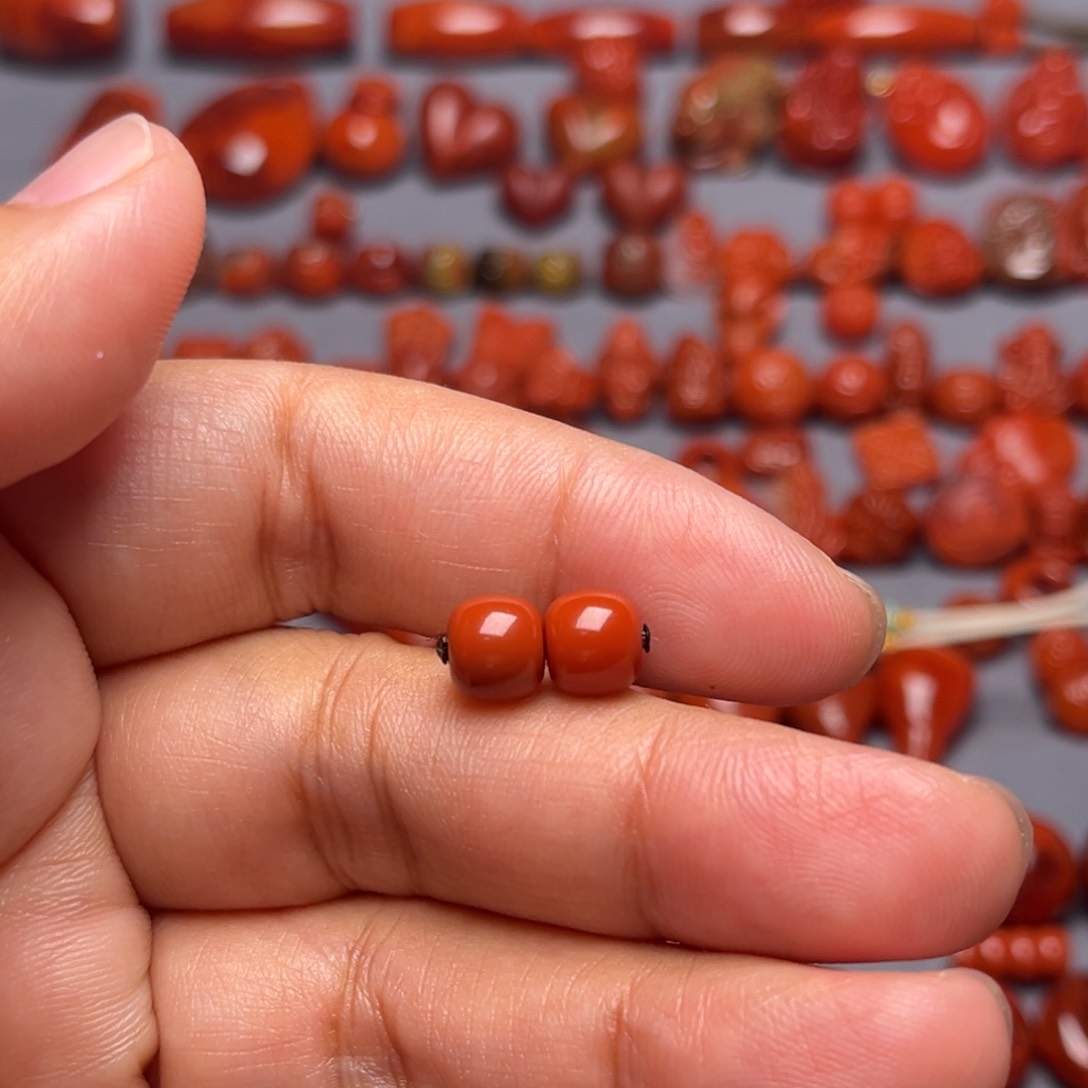 随***动南红玛瑙配饰未镶嵌老型对珠7