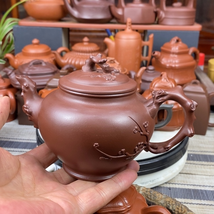 紫砂茶壶梅报春320cc原矿一厂老紫泥
