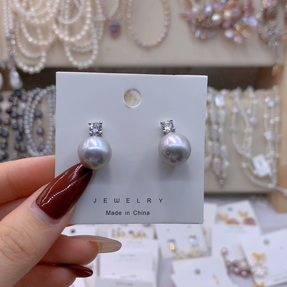 淡水珍珠耳饰银S925镶嵌巴**姚
