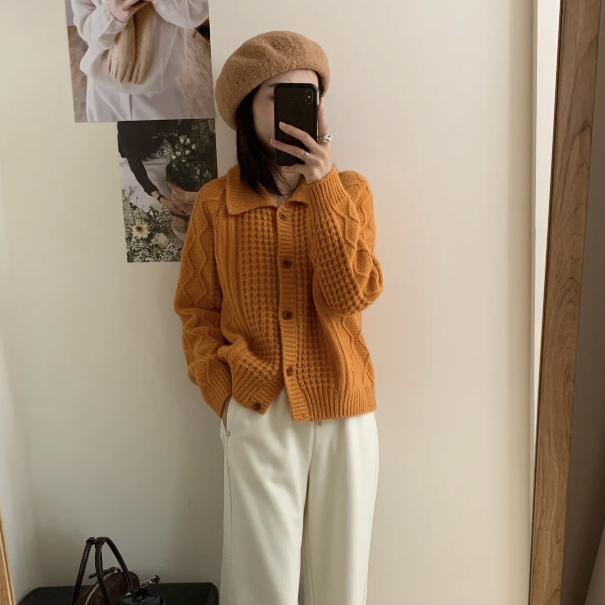 【鑫绒毛衣】重工粗棒针polo领开衫 A001