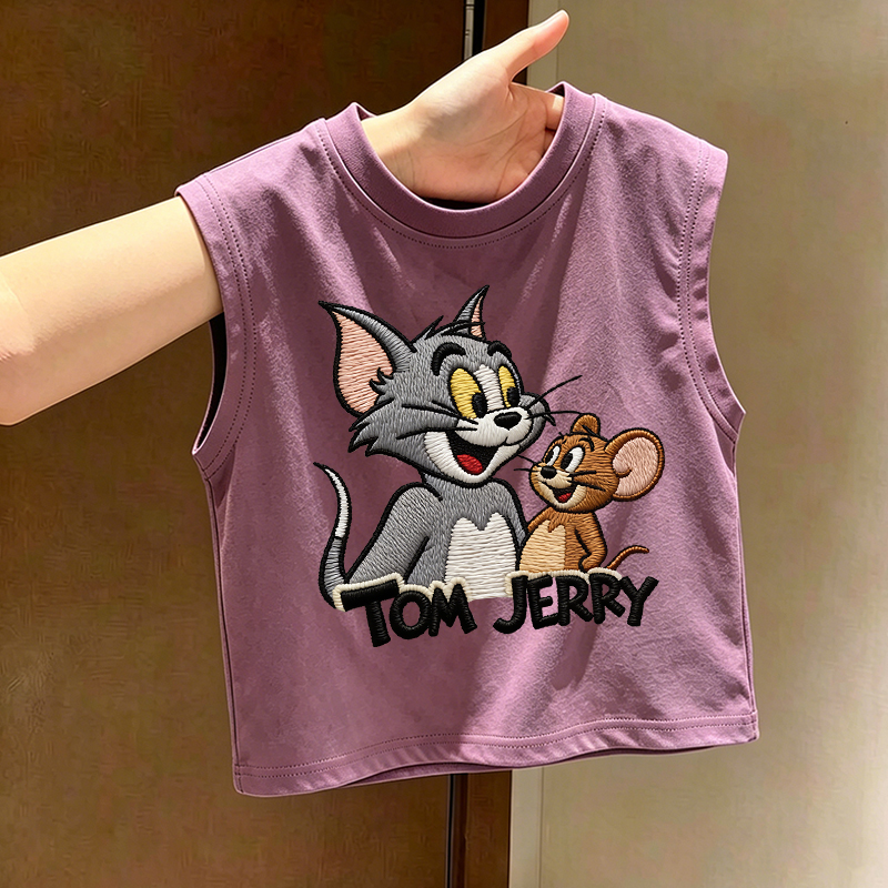 猫和老鼠童装背心男女童儿童洋气卡通无袖纯棉T恤衫薄款宽松外穿