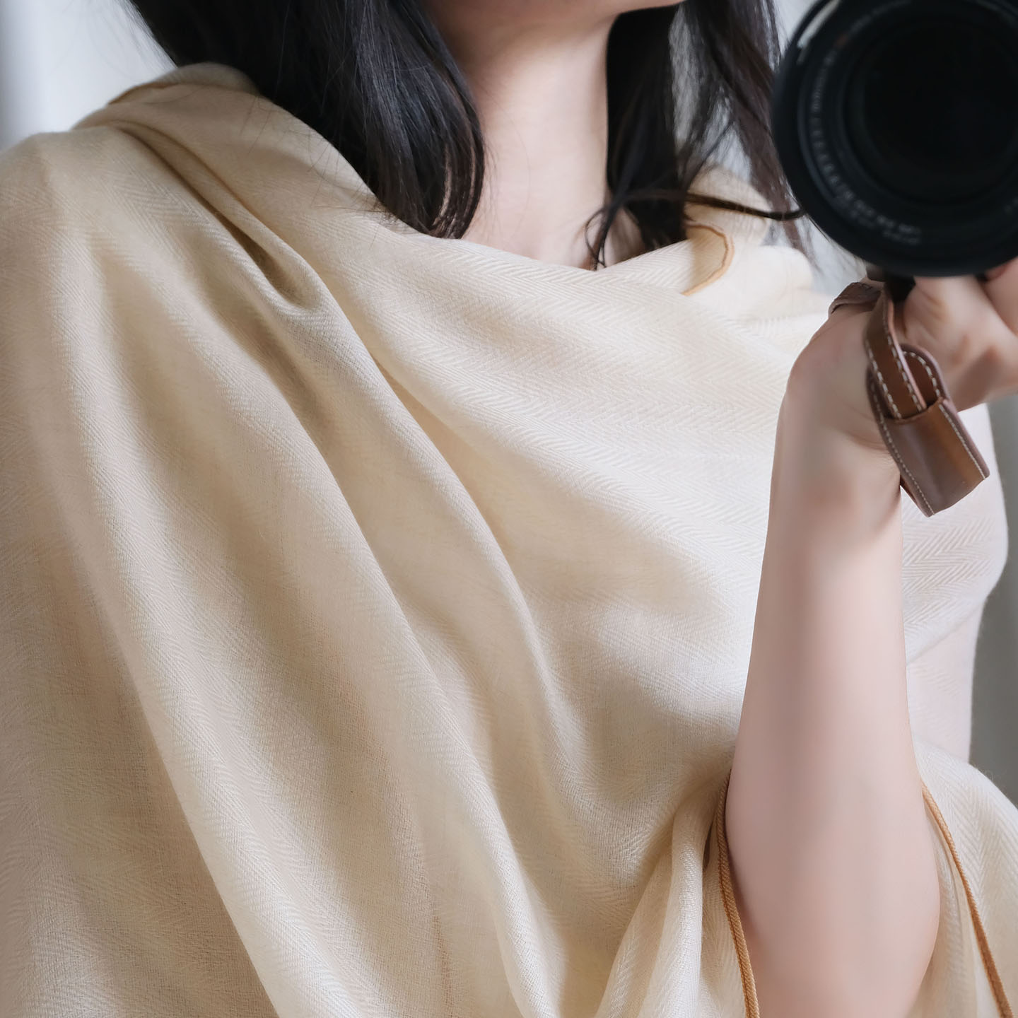 意大利老钱风阿拉善纯羊绒秋冬戒指绒人字纹围巾外搭保暖披肩秋冬