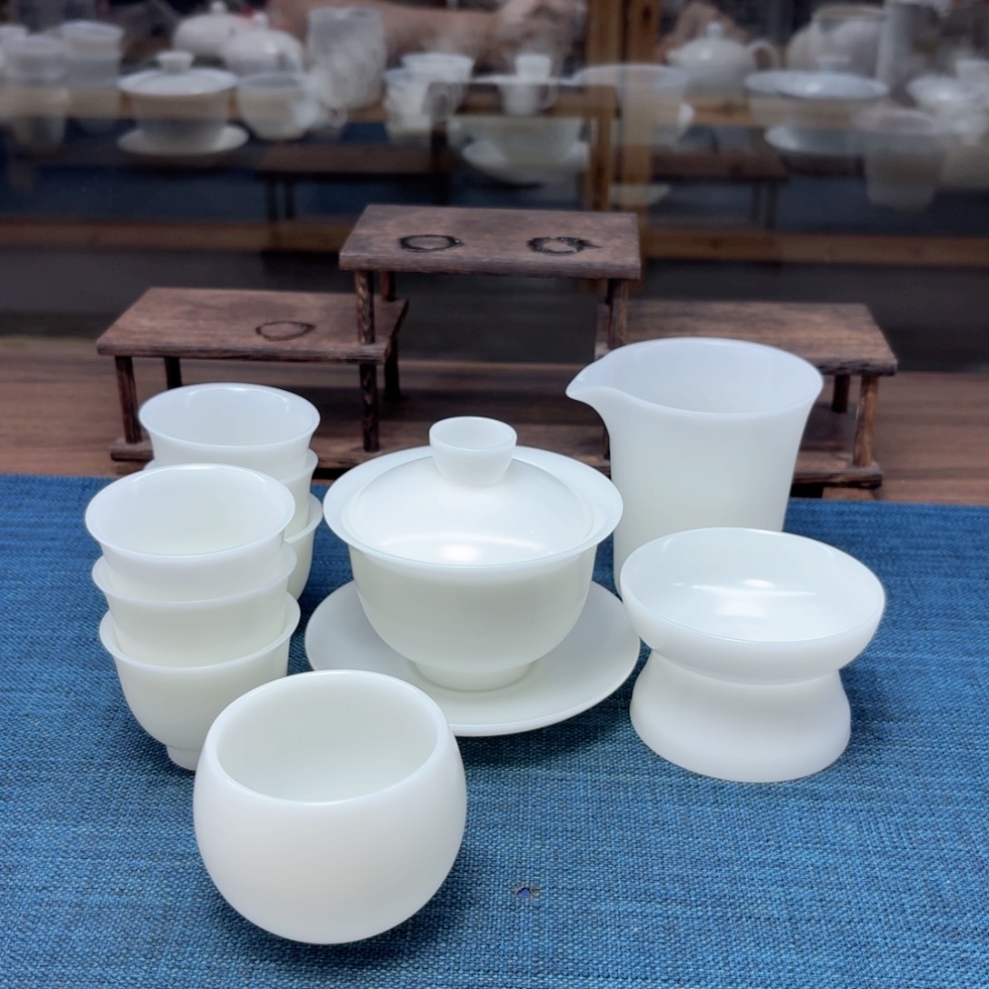 素烧璞玉冰种玉瓷茶具
