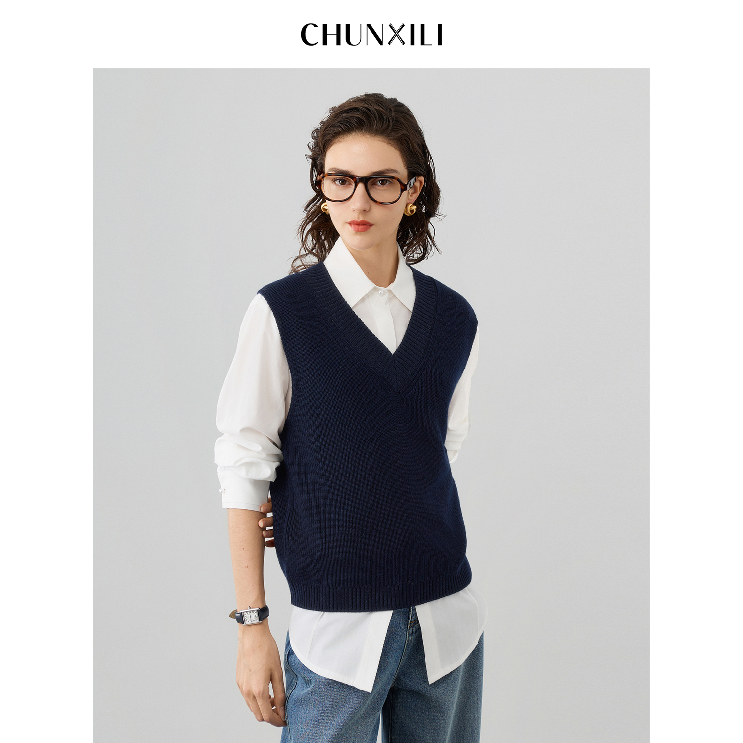 CHUNXILI/春熙里 秋冬叠穿V领极简针织马夹D04M53063