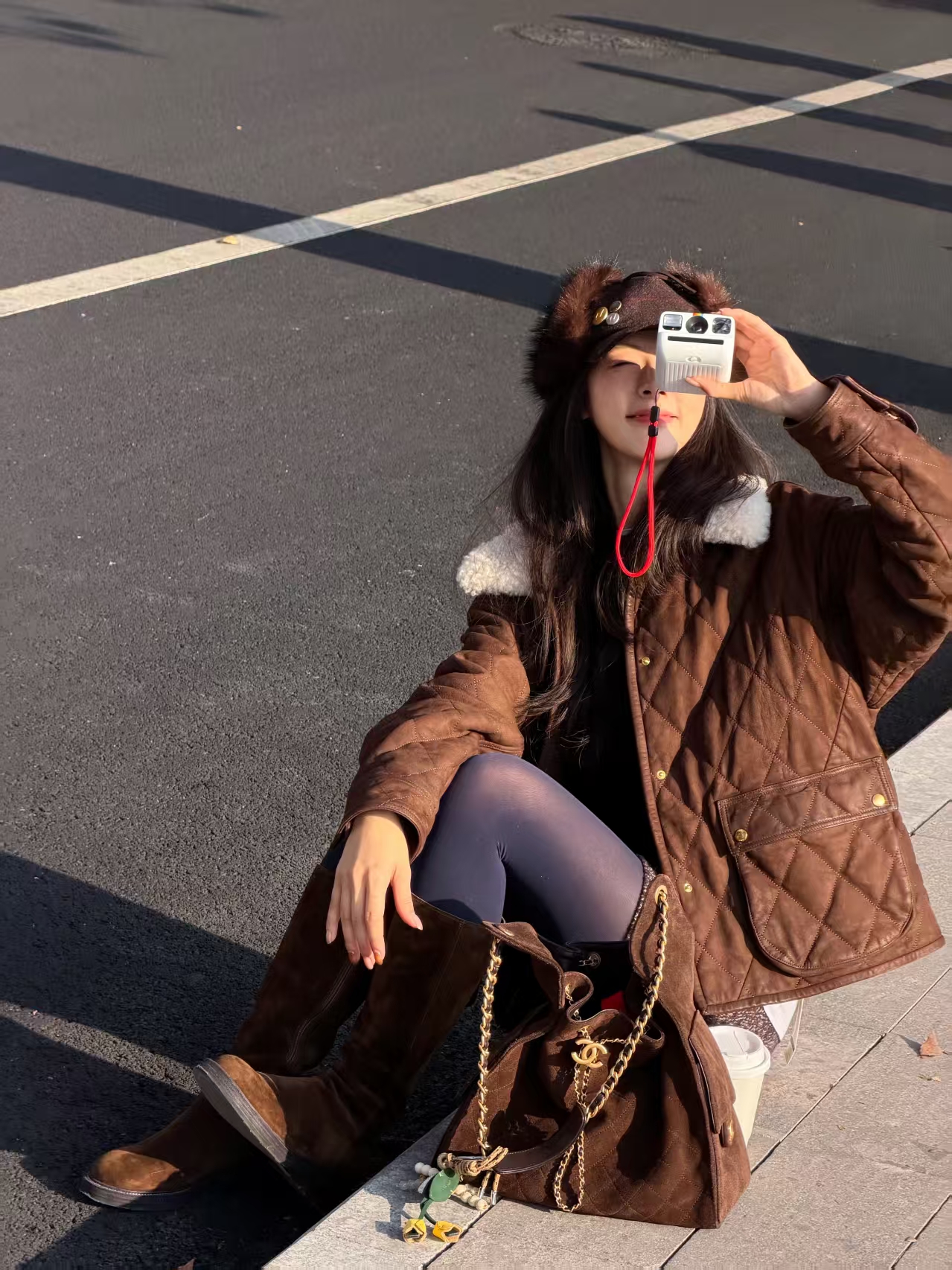 IMMI 25秋冬新品抛蜡羊皮绗棉碎花毛领猎装夹克外套