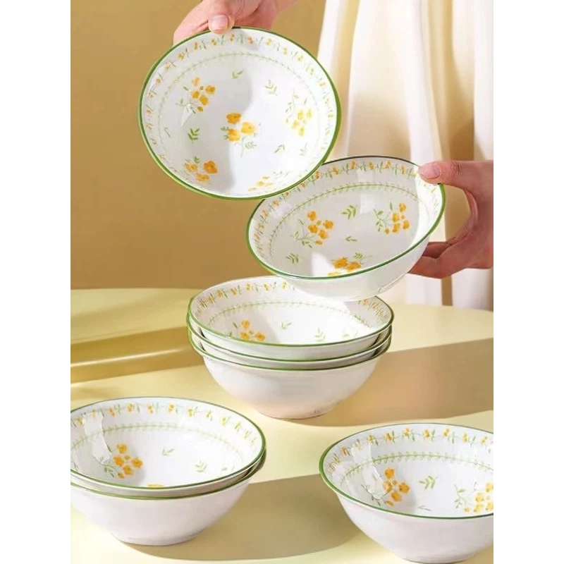 春意盎然七英寸4个装釉下彩面碗饭碗斗笠碗吃饭碗泡面碗家用中式