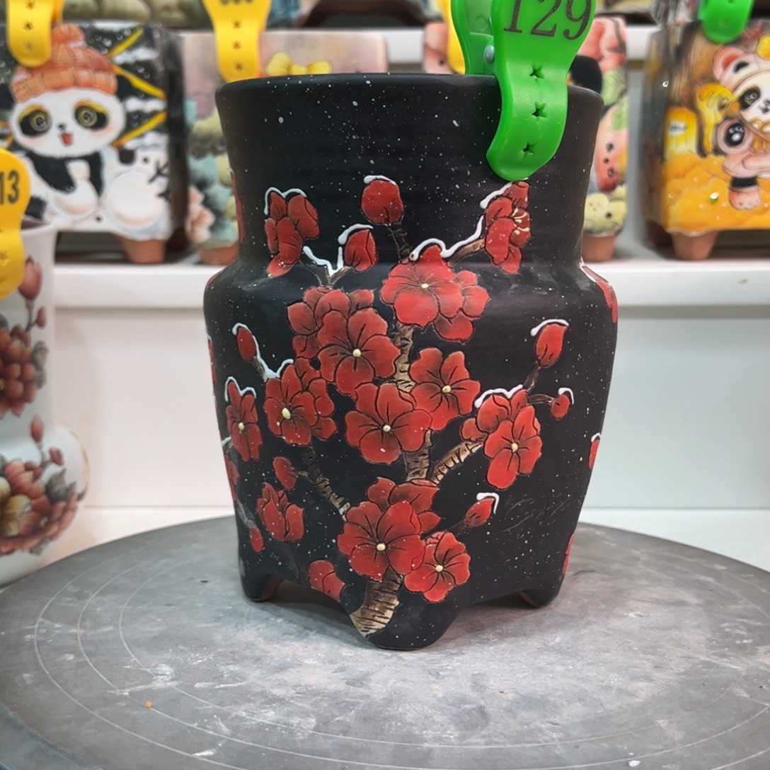 紫砂花盆手绘花盆129