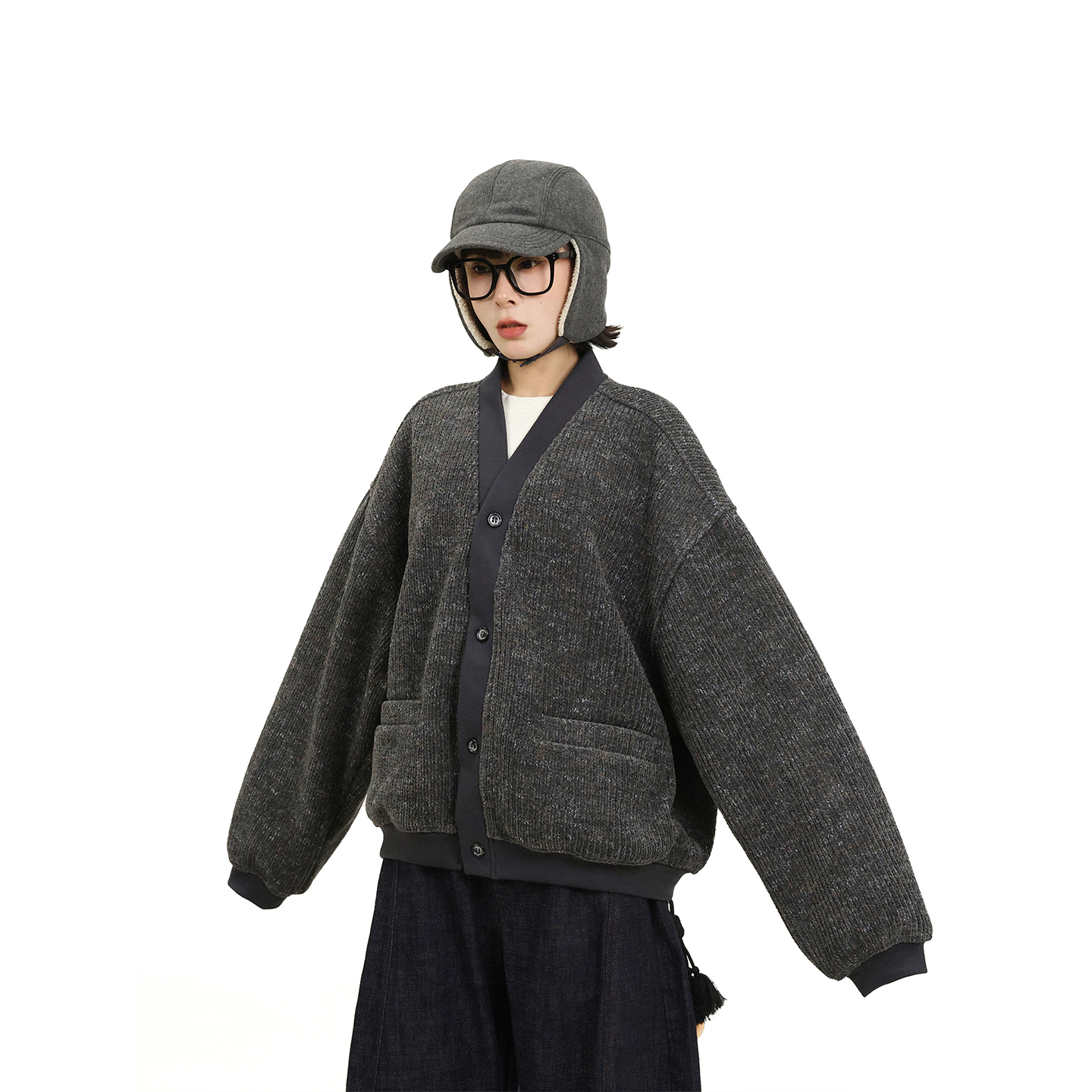 Triffer复古开衫外套 粗纱提花厚款牛奶绒底轻奢男女款