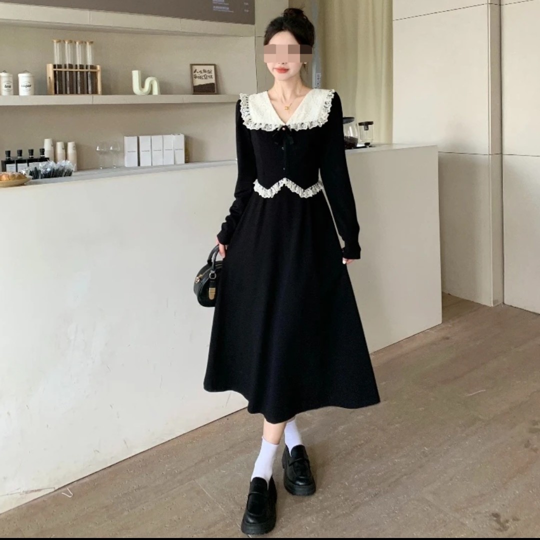《大亭家》新款时尚法式蕾丝拼接收腰显瘦气质大码连衣裙
