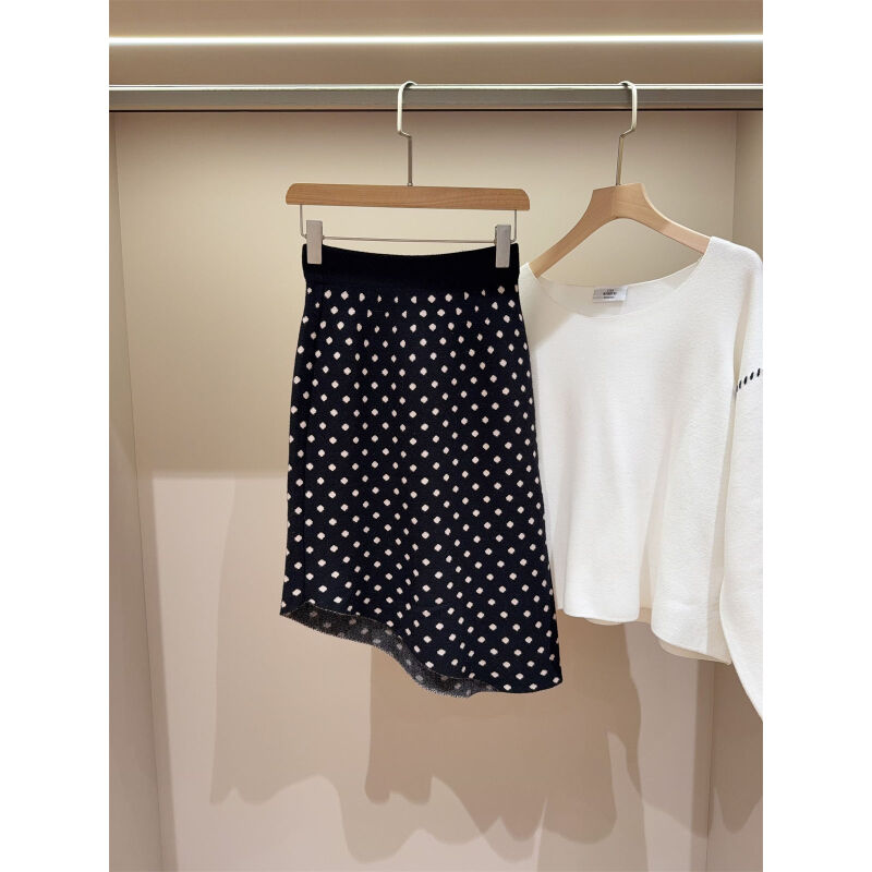 不规则下摆波点针织半裙女