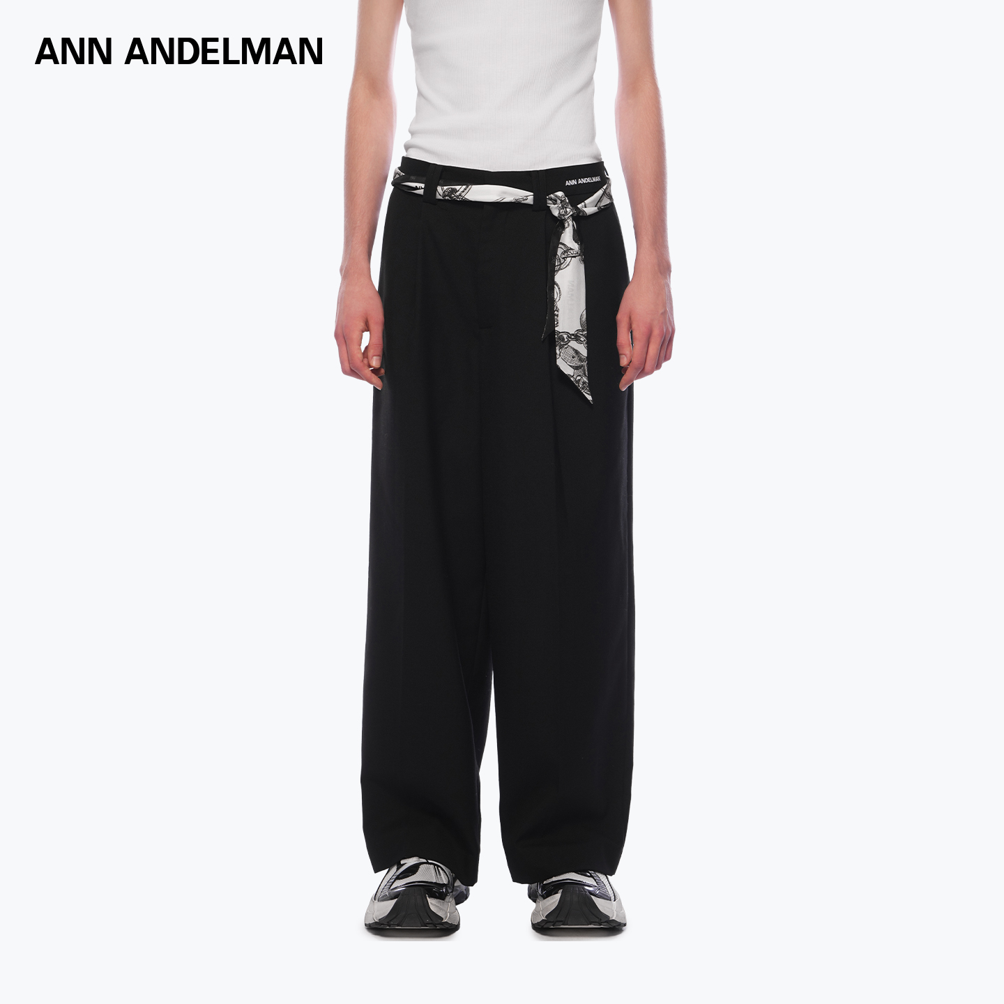 ANN ANDELMAN 男女同款丝巾休闲西裤宽松直筒黑色阔腿垂感西装裤