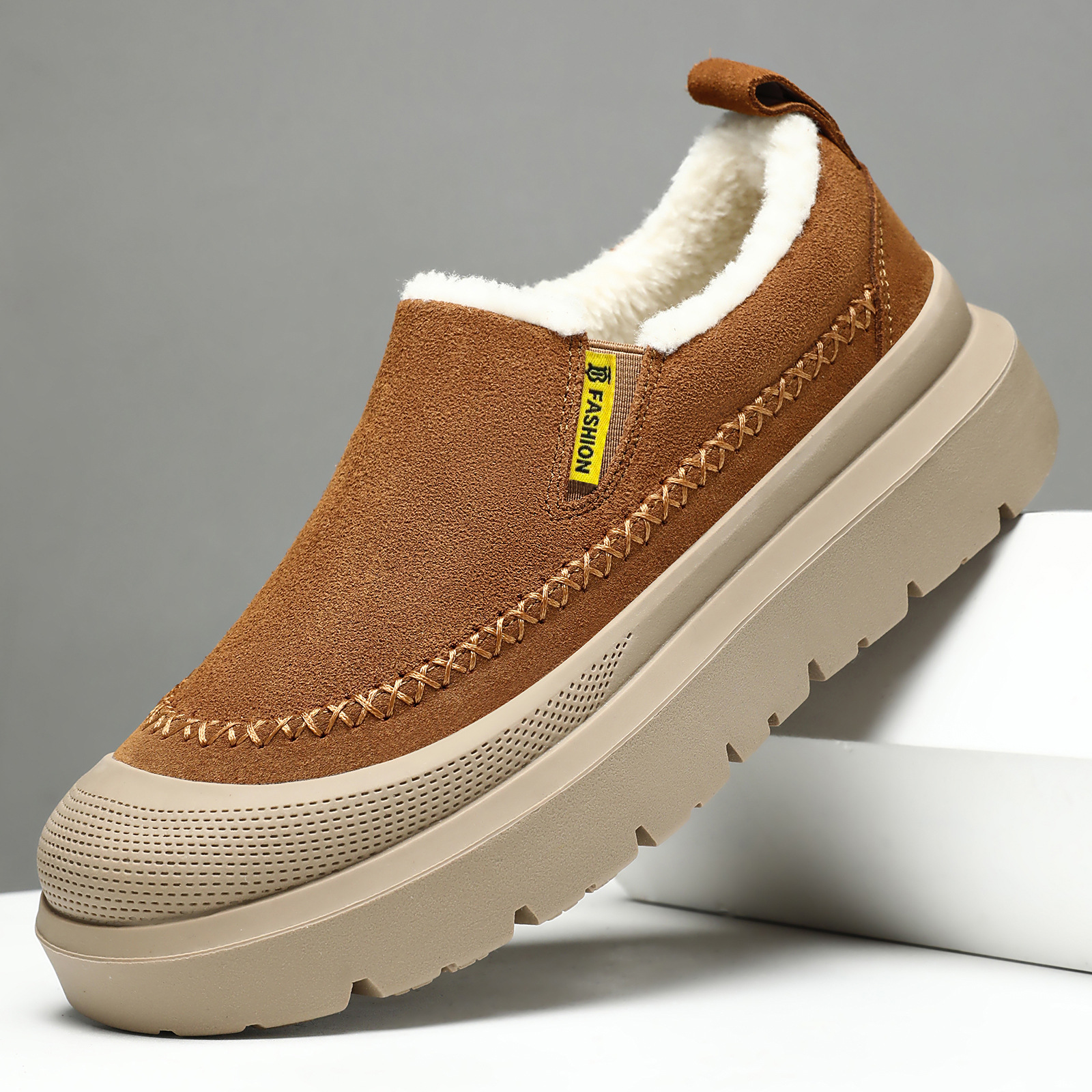 棉鞋男款冬季一件代发加绒男鞋厚底保暖短靴一脚蹬雪地靴百搭棉靴