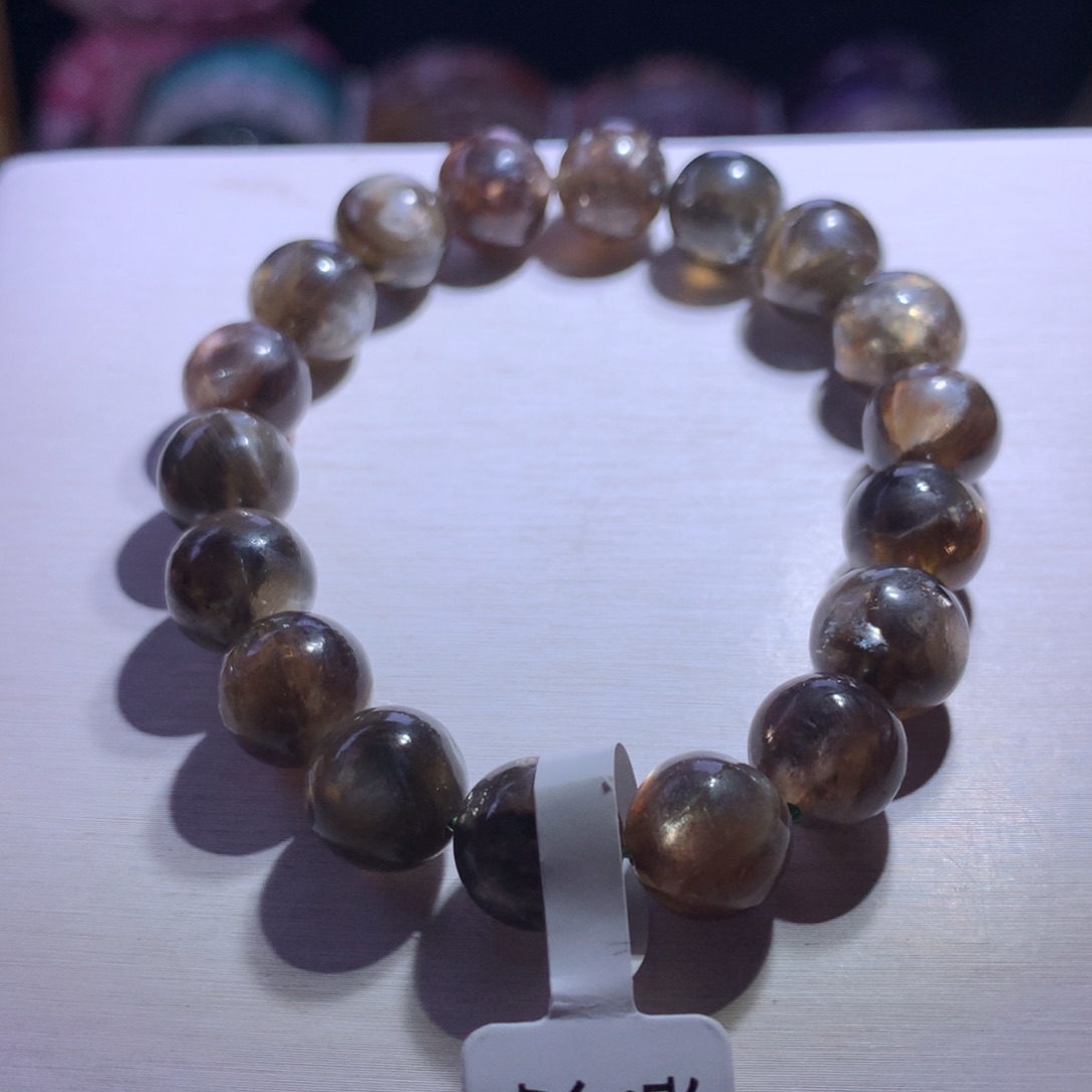 银S925镶嵌水晶手串黑金祖母11.2m