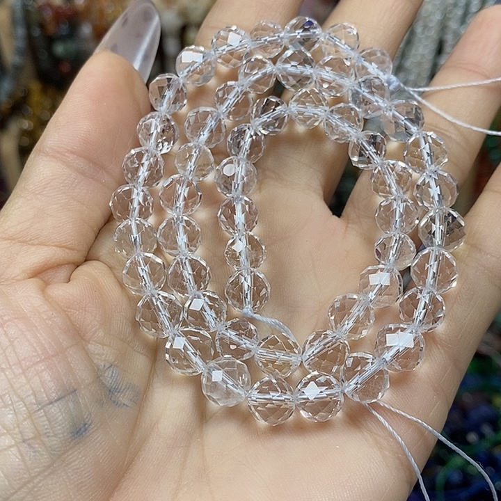 玛瑙/玉髓未镶嵌珠宝半成品天然白水晶高透切面卡8mm