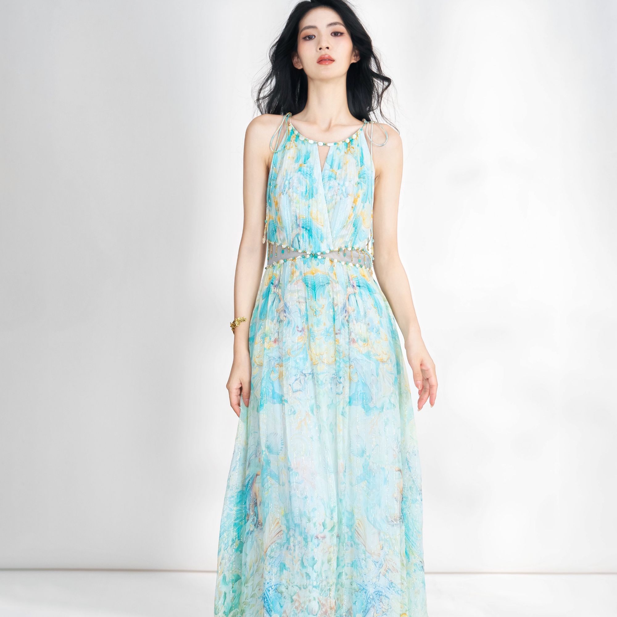 【设计师品牌】YINGCHOI 夏季新款定无袖拼接连衣裙 32823