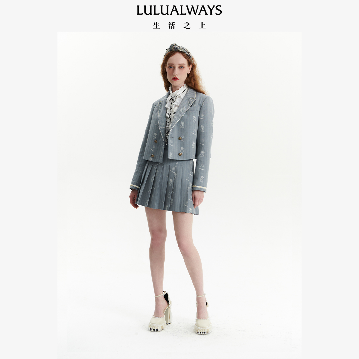 LULUALWAYS 23春 新款休闲通勤双排扣灰色西装外套 OOA1005