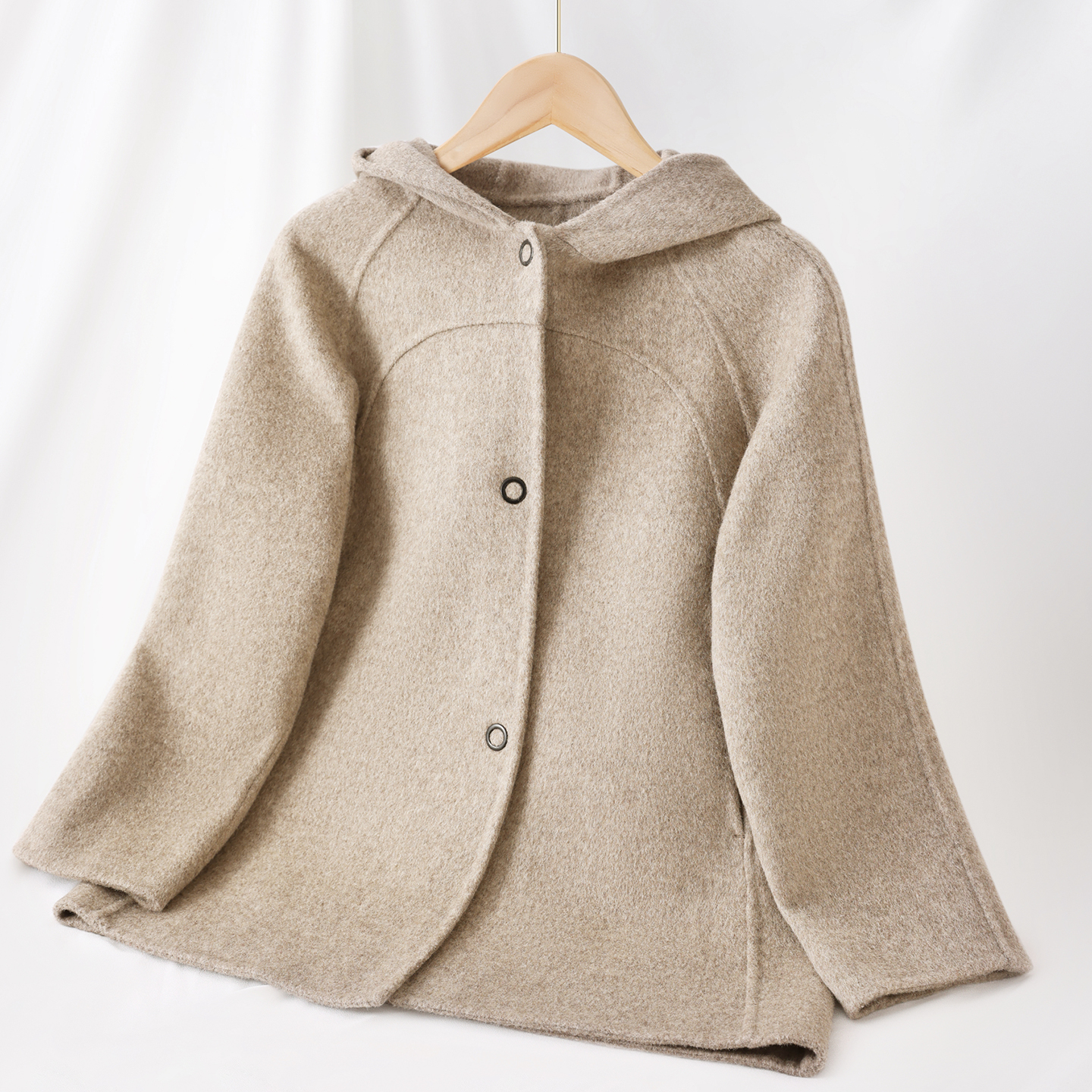 儿童韩版双面毛呢大衣A类外套连帽冬季纯色