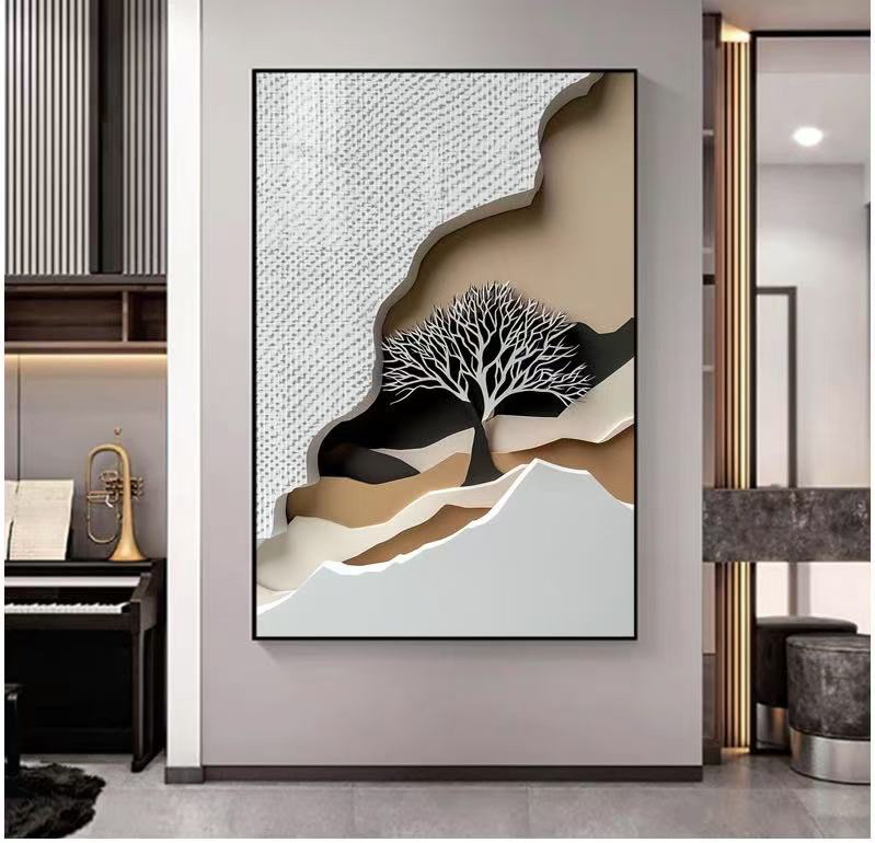 客厅玄关现代简约肌理感装饰画浮雕画落地入户挂画走廊壁画