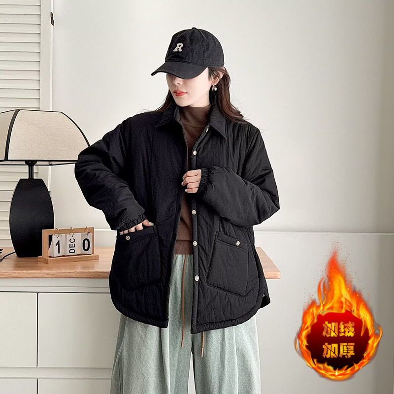 加肥加大码女装妈妈秋冬季新款加绒加厚棉衣女胖mm翻领小棉袄棉服