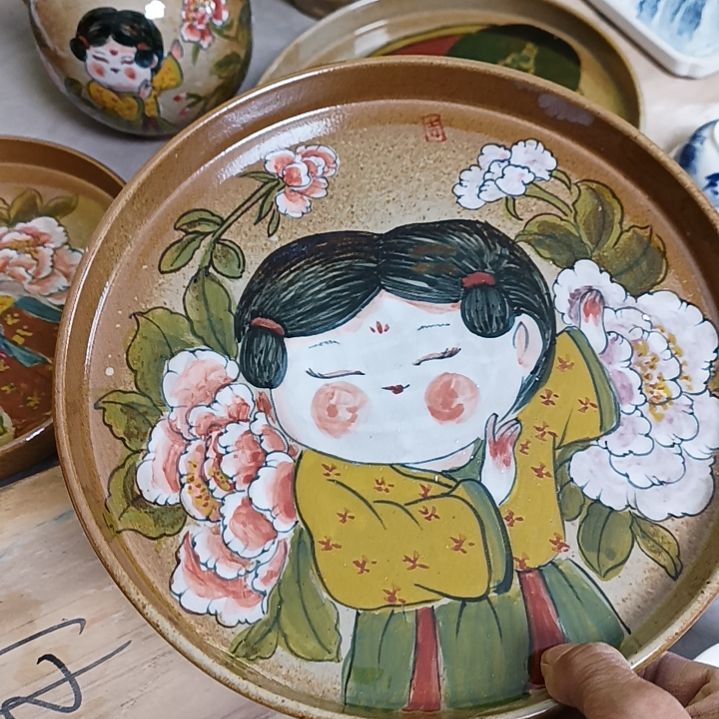 盘景德镇手绘釉下彩手绘