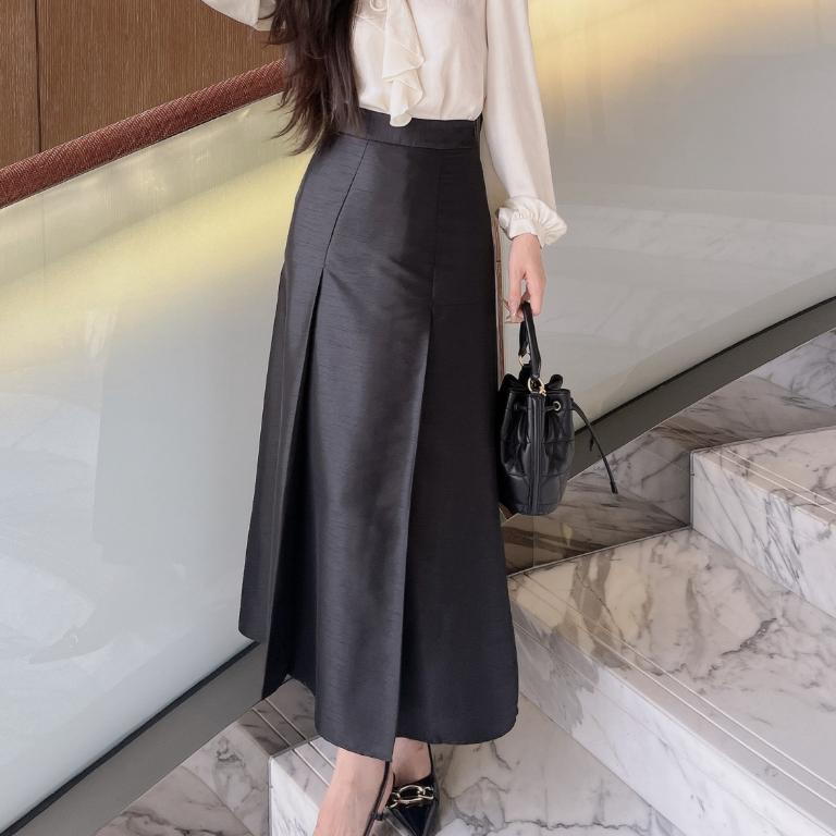 GIRDEAR/哥弟2025新款百搭高腰显瘦气质中长深蓝高腰显瘦中长裙