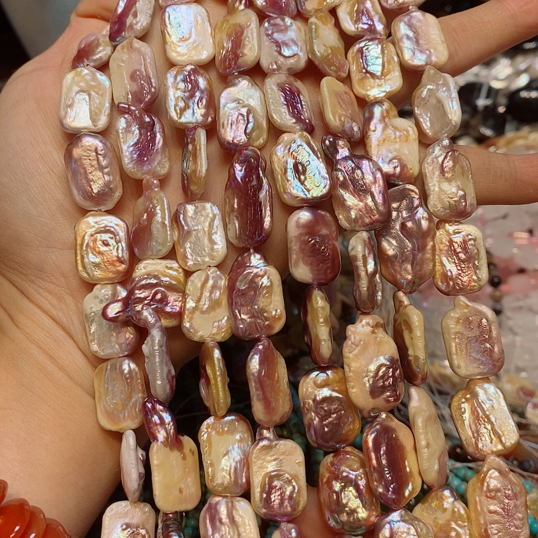 玛瑙/玉髓散珠淡水珍珠巴洛克方牌一条