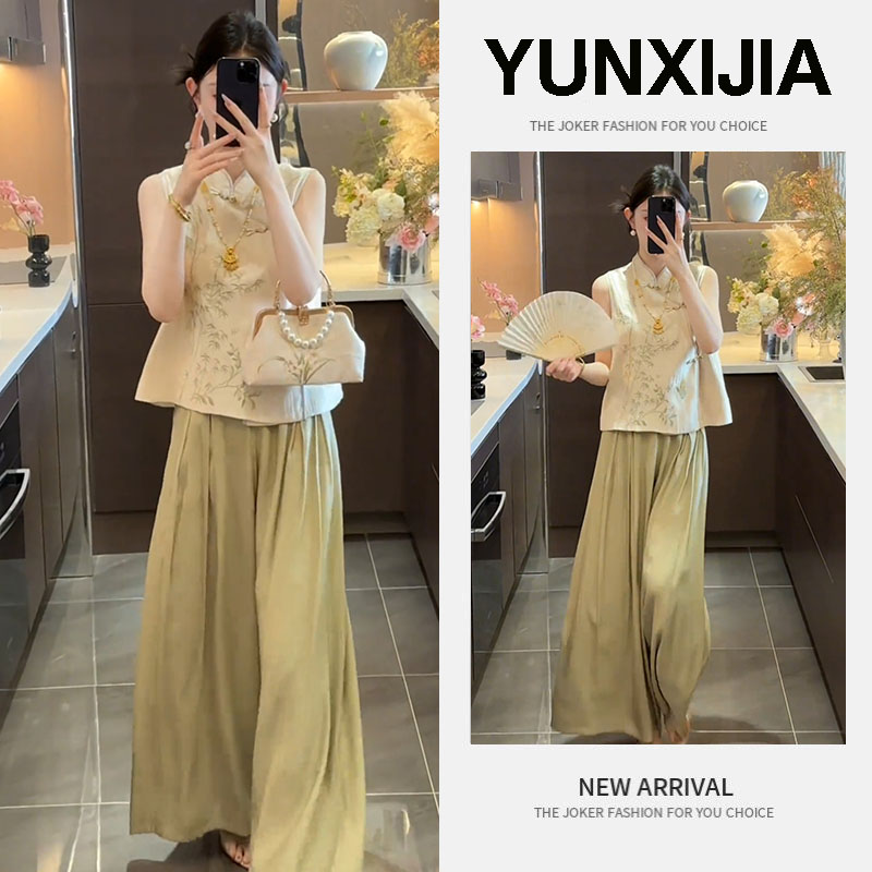 2025夏装一整套气质高级感独特超好看新中式无袖衬衫阔腿裤两件套