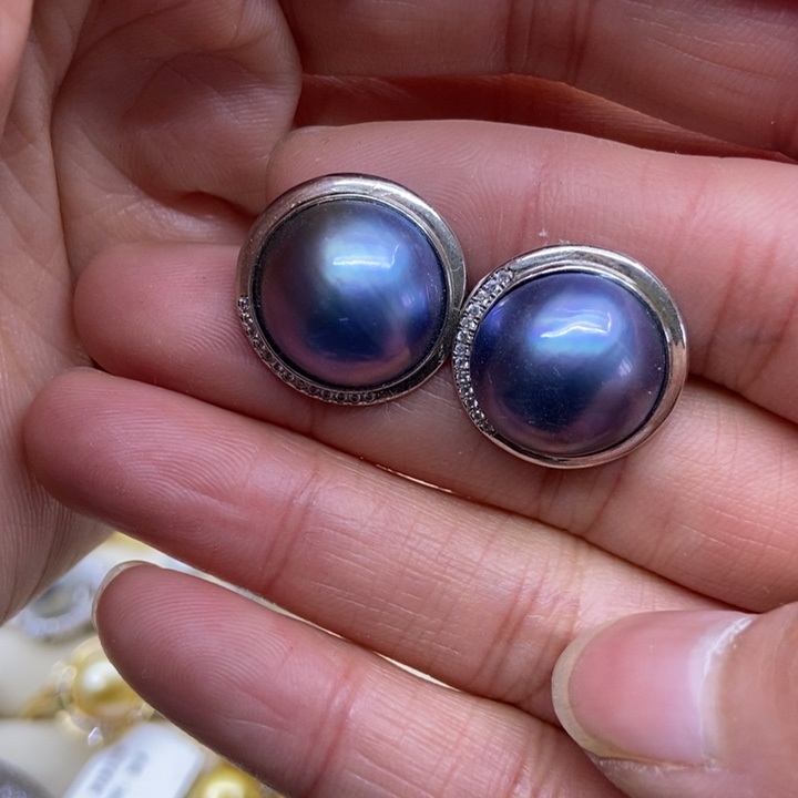 拼合珍珠（马贝珠）耳饰银S925镶嵌