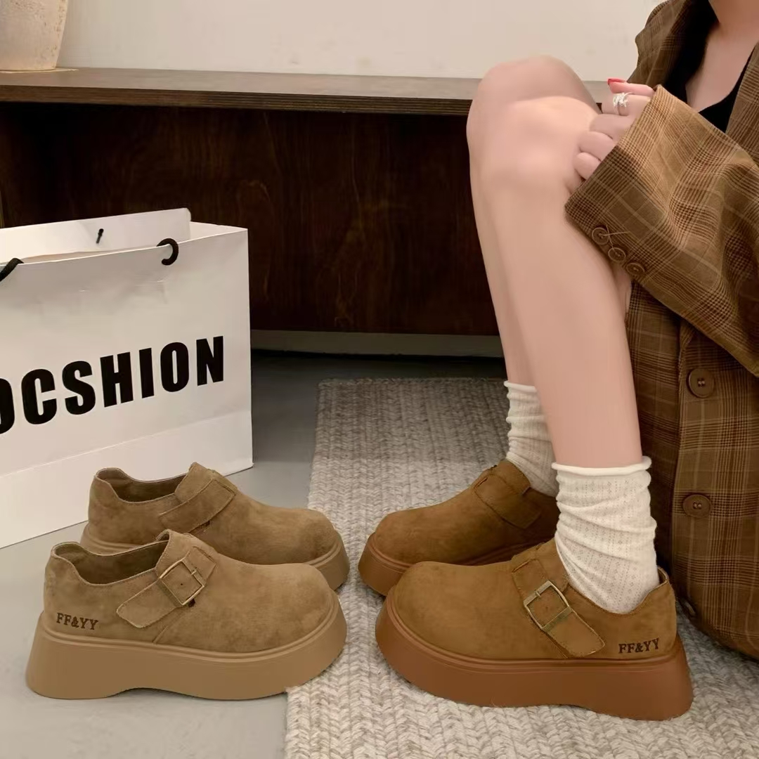 增高单鞋春季时尚防水台皮鞋软底秋季厚底胶粘时尚休闲鞋