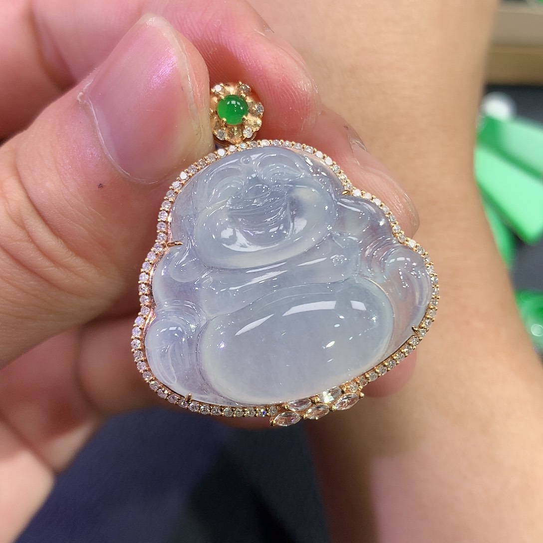 翡翠吊坠(赠链)18K金镶嵌