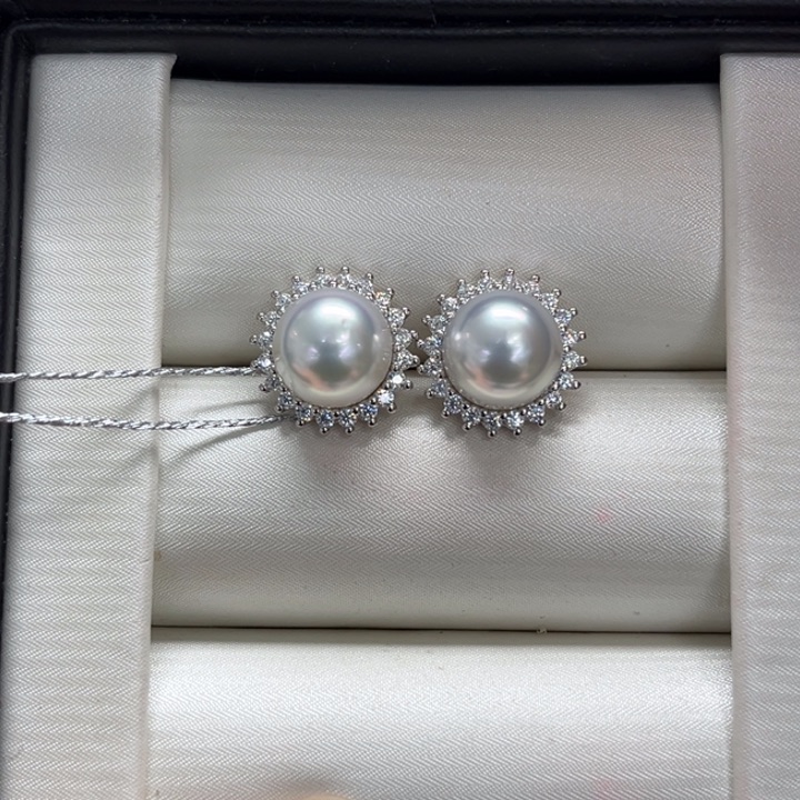 银S925镶嵌耳饰海水珍珠8-9m 31号