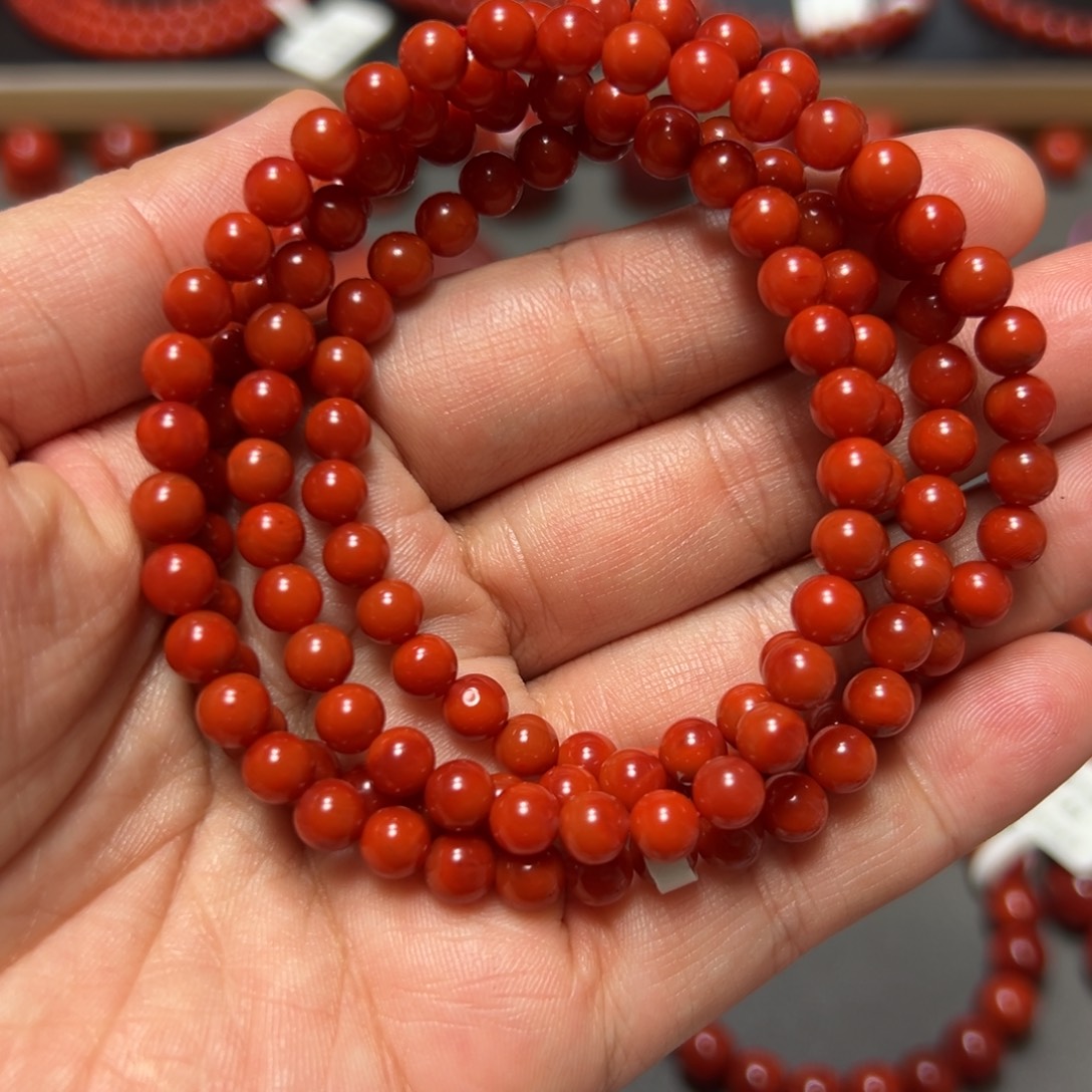 南红玛瑙未镶嵌手串柿子锦约5.4mm