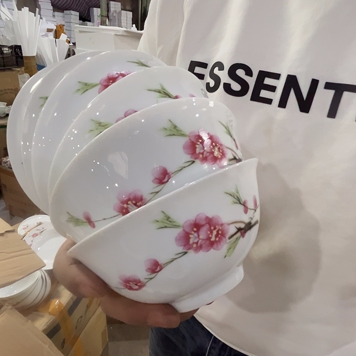 瓷片景德镇陶瓷水点桃花米饭碗6只