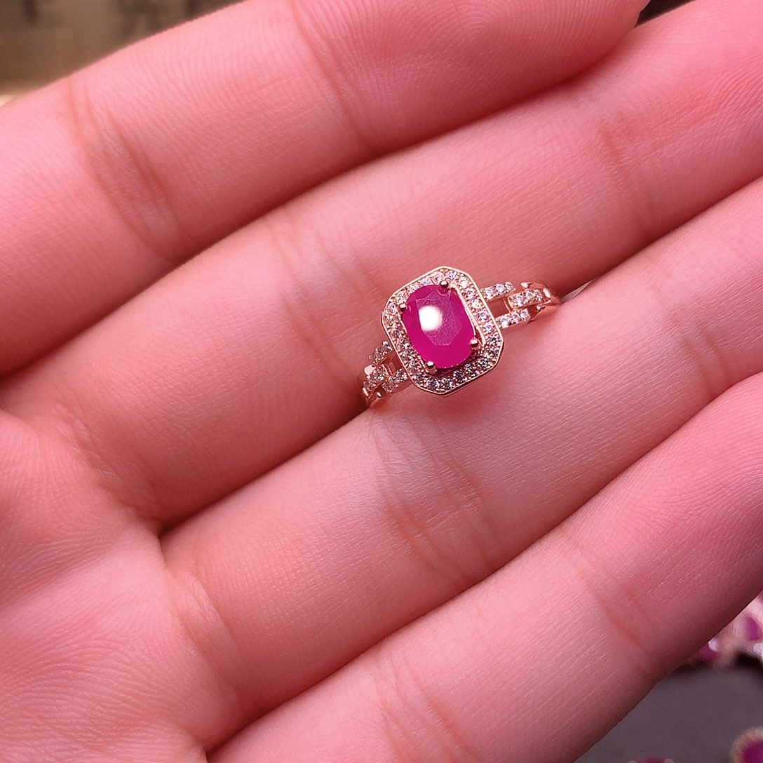 红宝石戒指银S925镶嵌