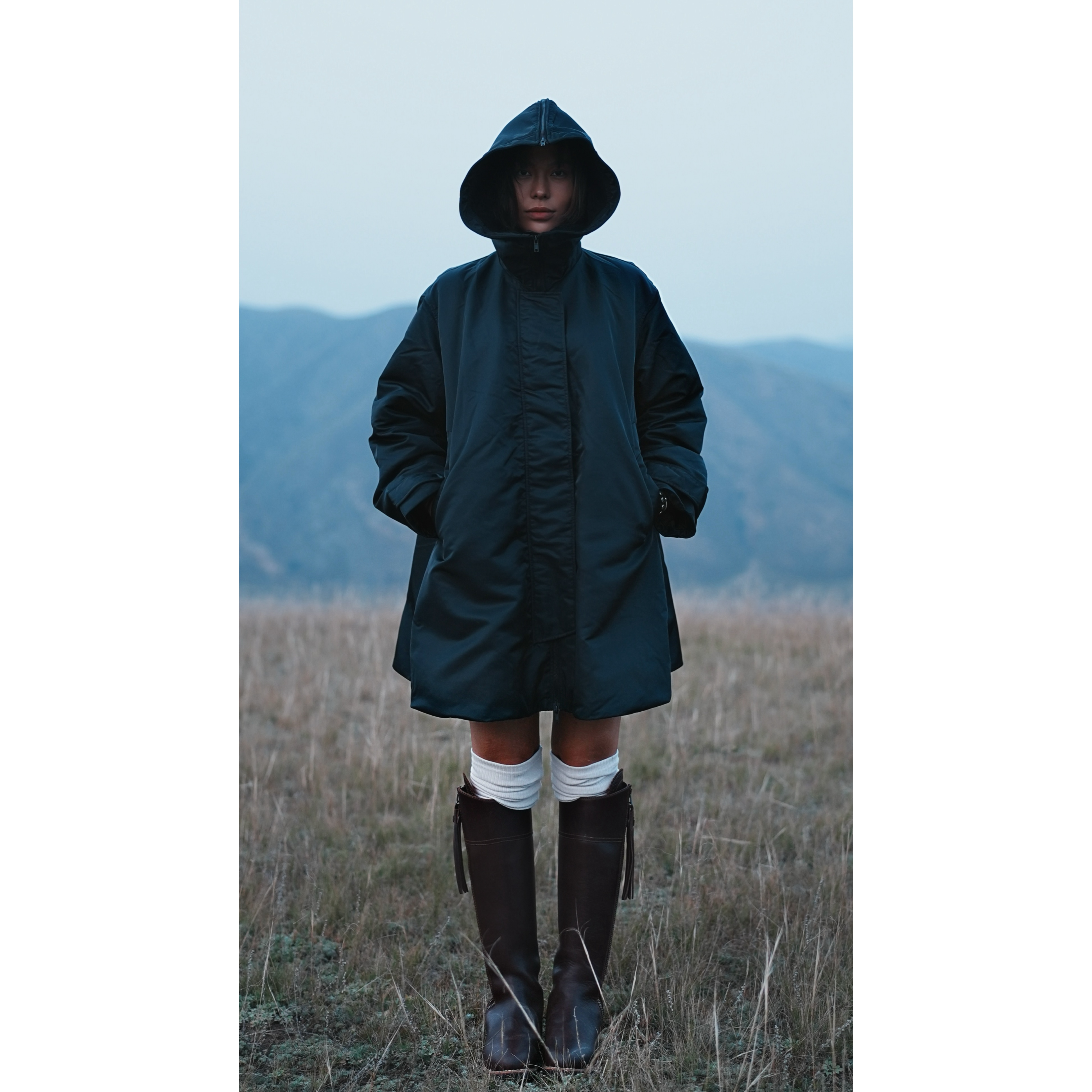 冬季多种穿法巫师帽A版型保暖加绒韩版户外加厚黑色羽绒服Y601-Y