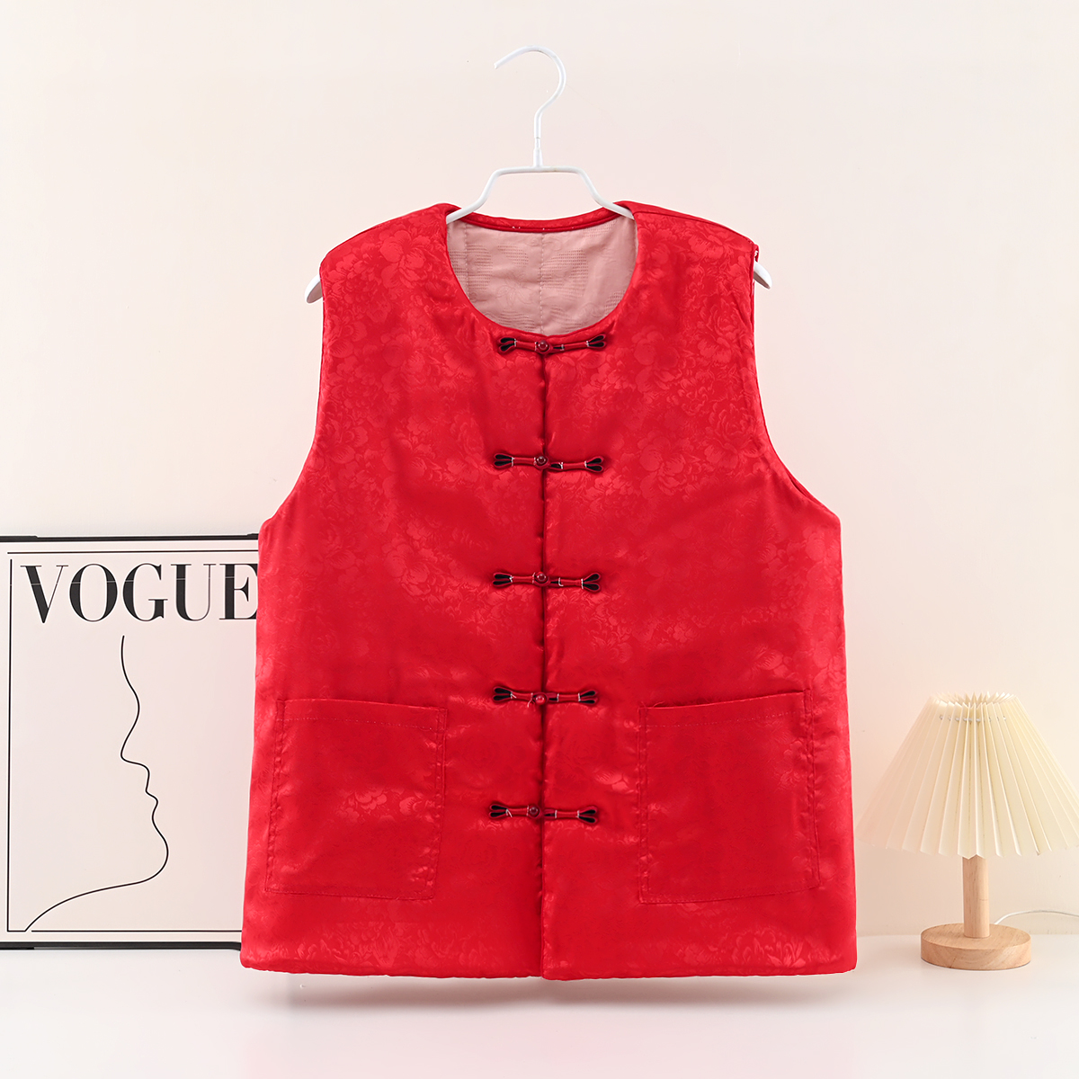 2025新疆长绒棉印花国风系列燕尾盘扣马甲春季保暖新款