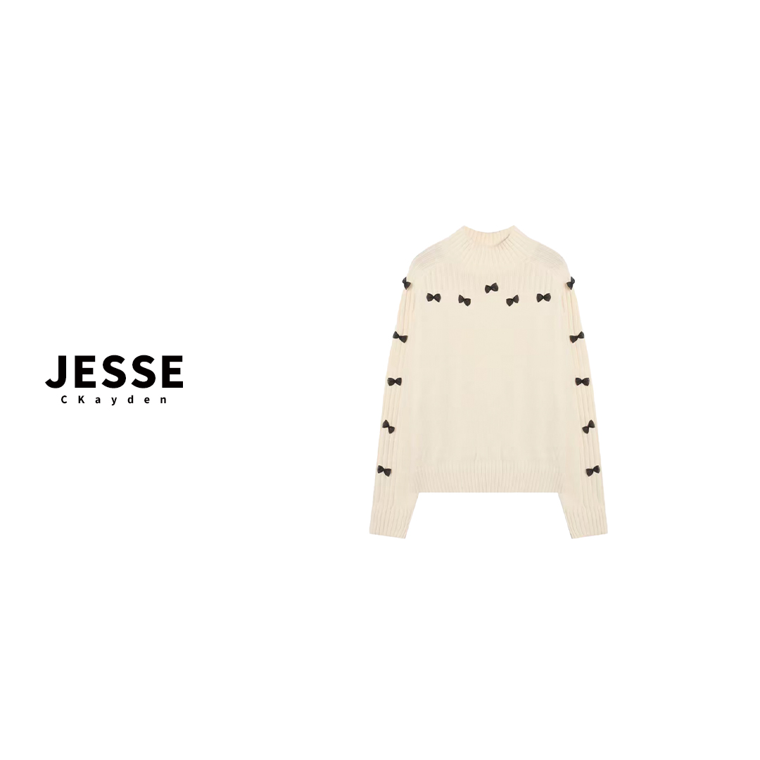 圆领针织毛针织衫白色宽松高领设计师时尚长袖SS0604