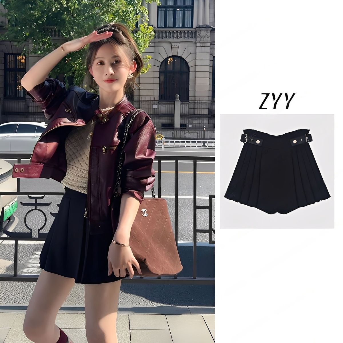 ZYY【行星轨迹】2025S/S新品高腰学院风压褶A字半身短裙女X250Q292
